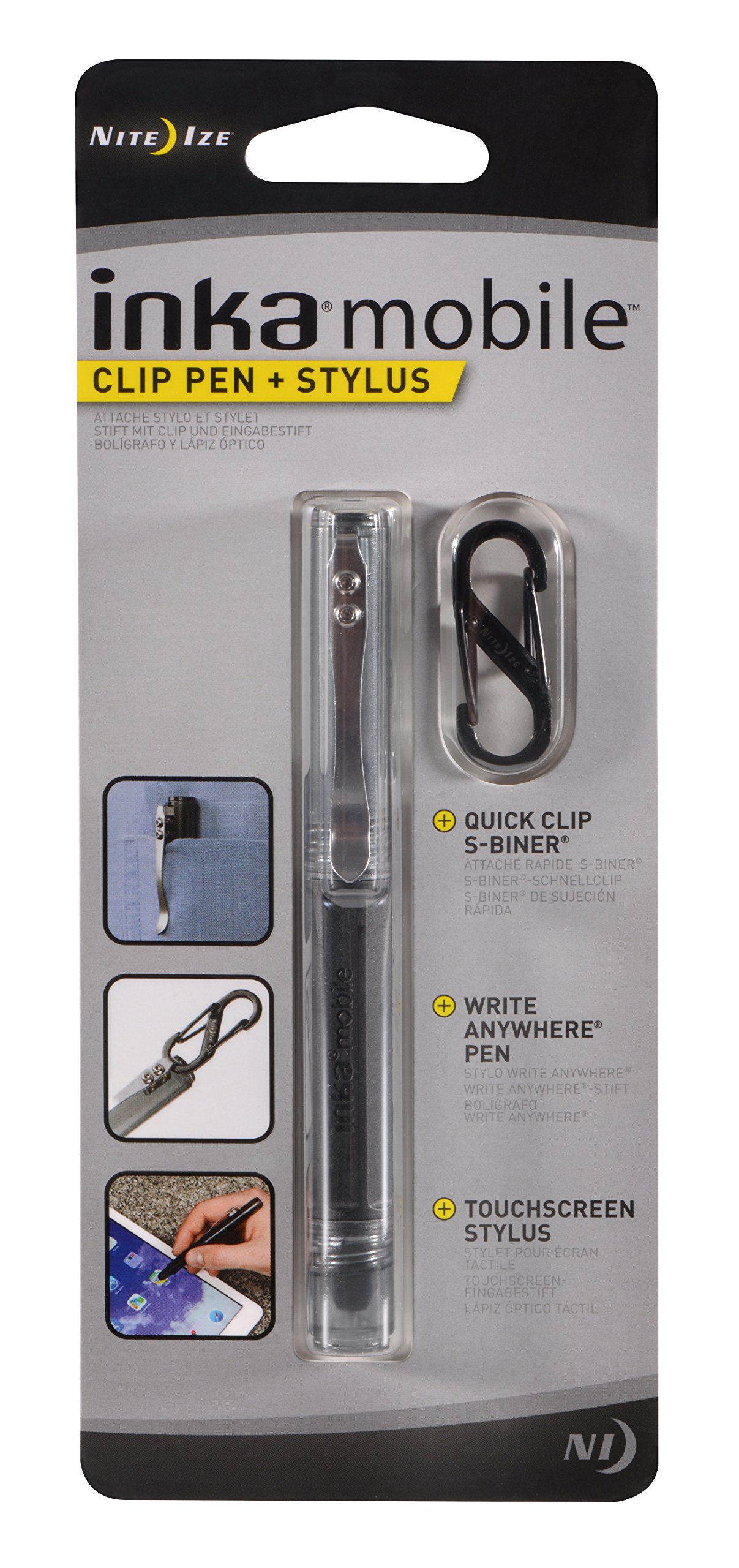 Nite Ize Inka Mobile Clip Stylus Pen - Black Retractable Stylus for Touchscreens - Perfect for iPad, iPhone, Samsung Tablets & Smartphones - Retail Packaging