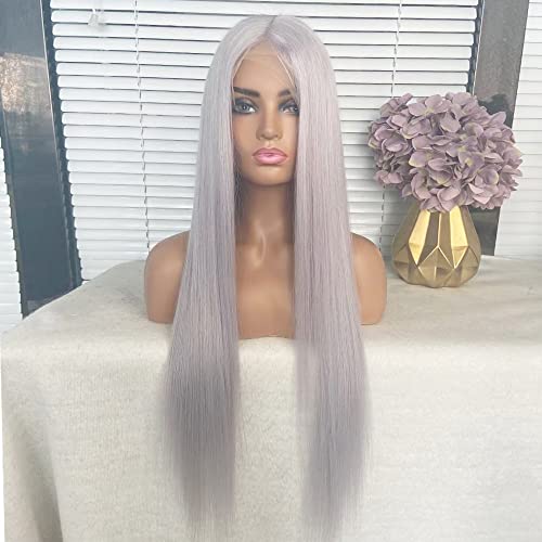 YASLI HAIR 150% Density Brazilian Virgin Human Hair Wig - 13x4 Lace Front, Pre-Plucked Hairline, Straight Grey 24 Inch for Black Women | Perfect for Daily Wear, Parties & Special Occasions