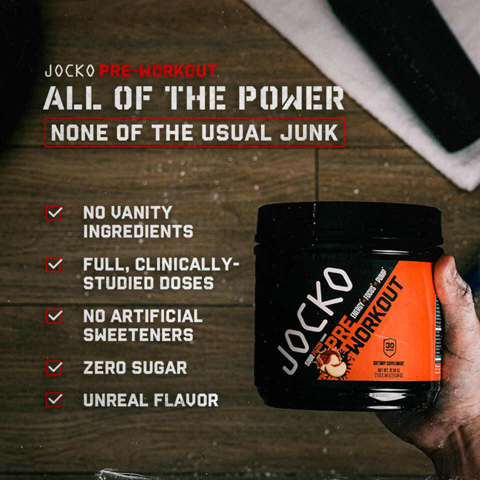 JOCKO Pre Workout Powder - Energy & Endurance Booster for Gym, Running & Fitness | Natural Performance Enhancer for Men & Women