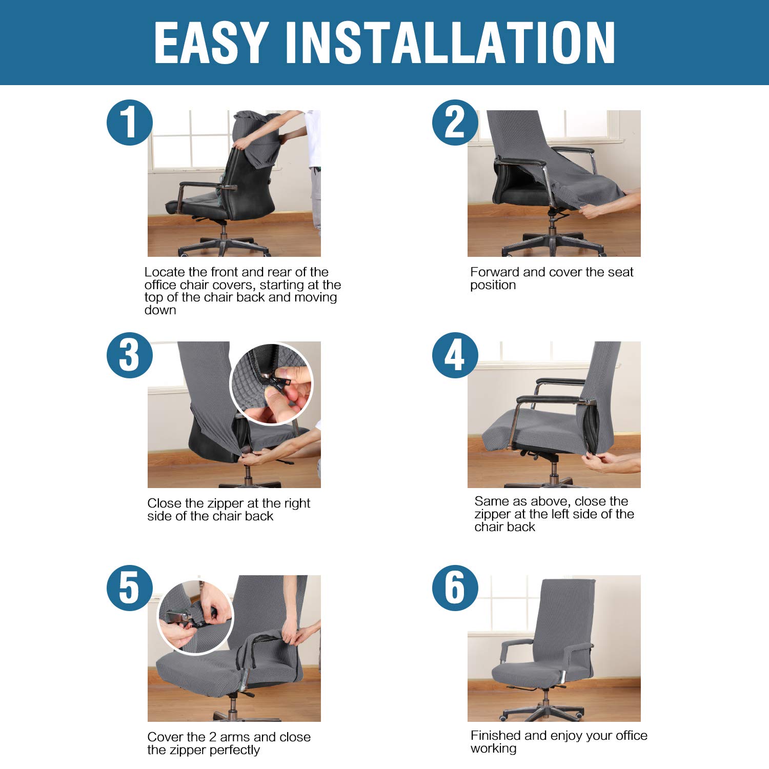 H.VERSAILTEX Stretchable Universal Chair Cover - Fits Home Office, Executive, Gaming & Boss Chairs | Non-Slip Thick Jacquard Fabric | Grey - Large Size | Perfect for Workspace, Gaming Setup & Office Decor