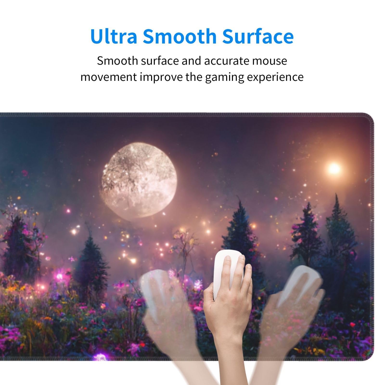 Yrebyou Forest Moon Large Gaming Mouse Pad - 31.5x11.8 Inch Extended Non-Slip Rubber Desk Mat with Stitched Edges & Waterproof Surface - Perfect for PC Gaming, Office Work & Home Computer Setup
