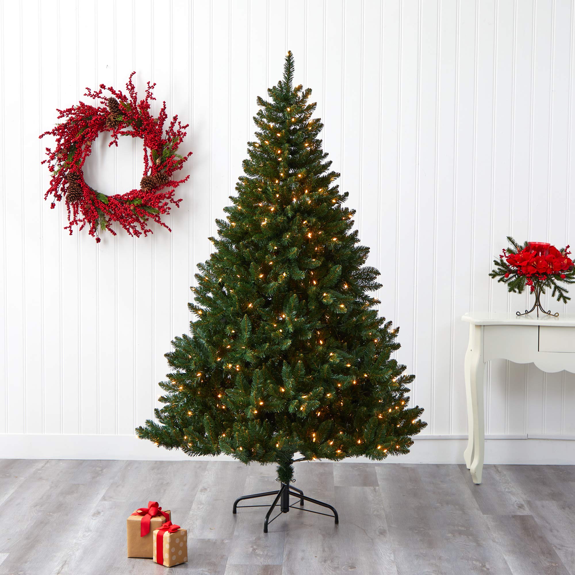 Nearly Natural 7ft Pre-Lit Artificial Christmas Tree - 400 Clear LED Lights, 1330 Bendable Branches, Northern Rocky Spruce Design for Holiday Decor | Perfect for Living Room, Office & Festive Home Decorations