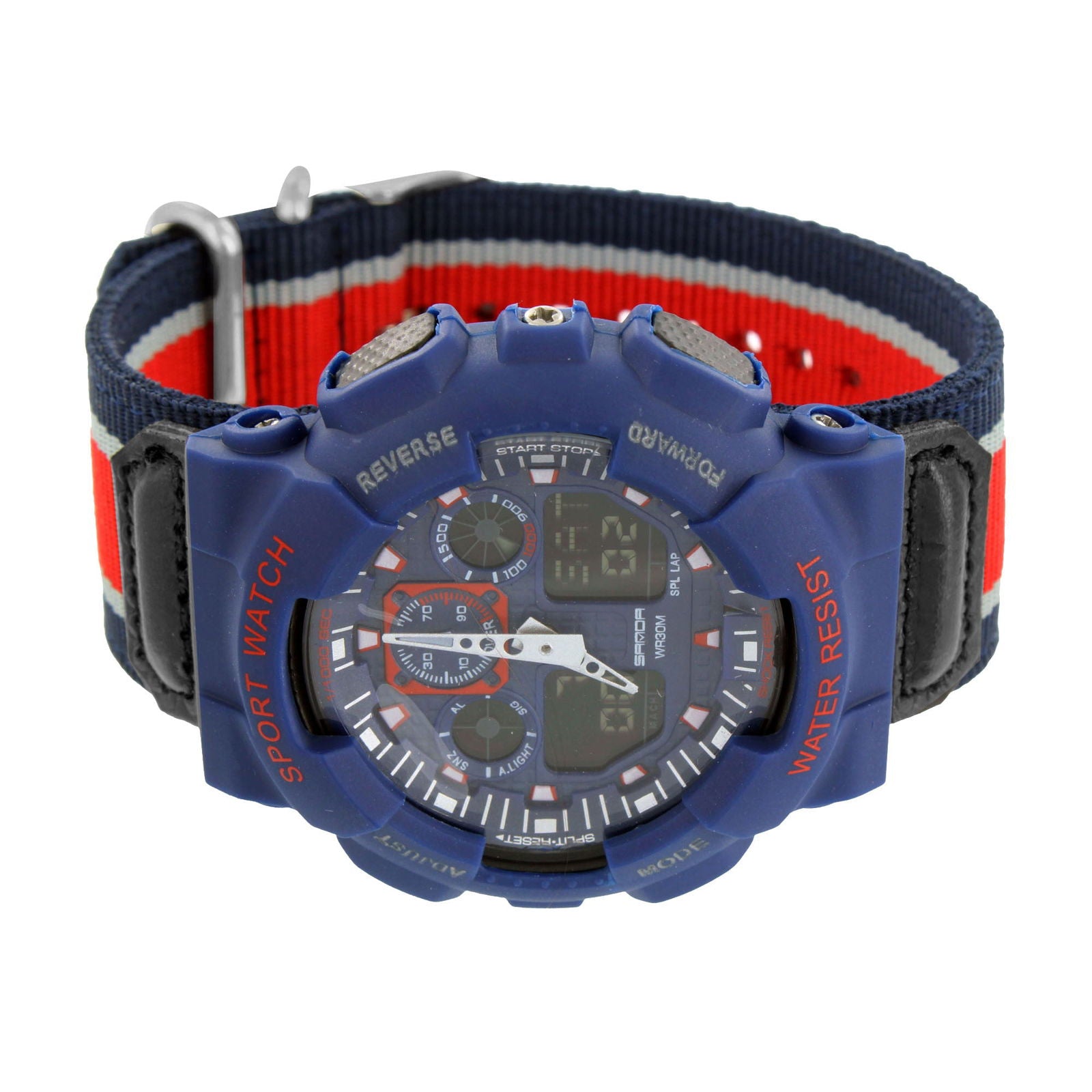 **Stylish Navy Blue & Red Canvas Fabric Band Wristwatch for Men & Boys – Perfect for Casual, Outdoor, and Everyday Wear**