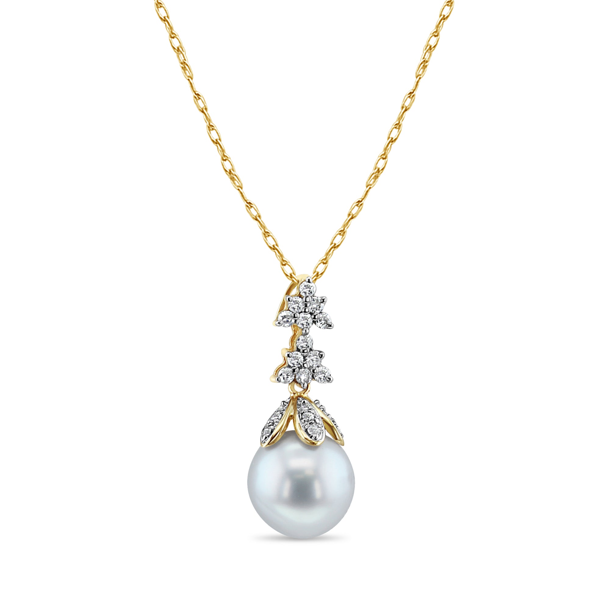 10mm Dangling Pearl Necklace with Diamond Accents - Elegant Bridal Jewelry for Weddings, Prom & Special Occasions
