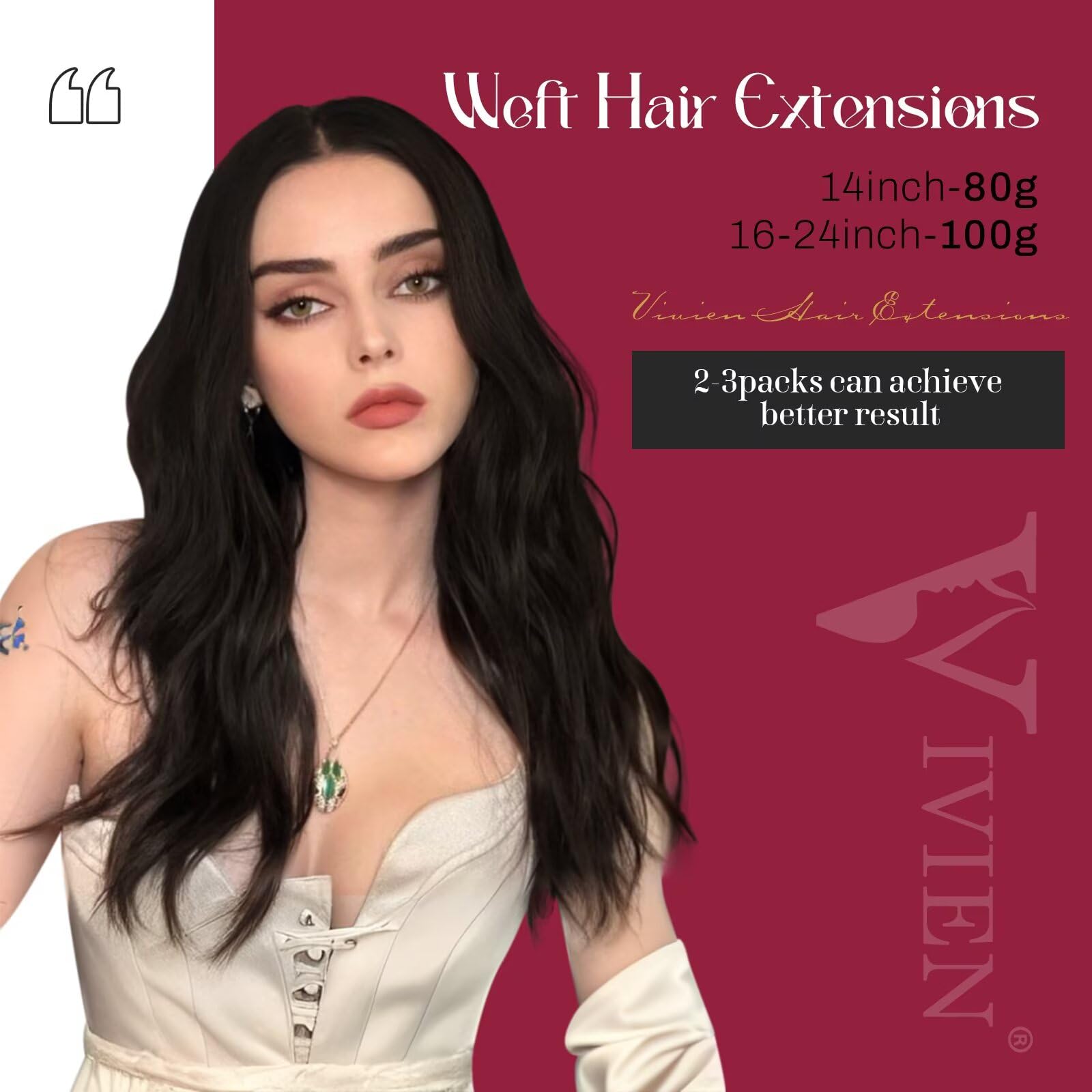 Vivien Real Human Hair Extensions 18 Inch Dark Brown Straight Sew-In Weft 100G for Women - Full Head Thick Natural Hair for Daily Styling & Special Occasions