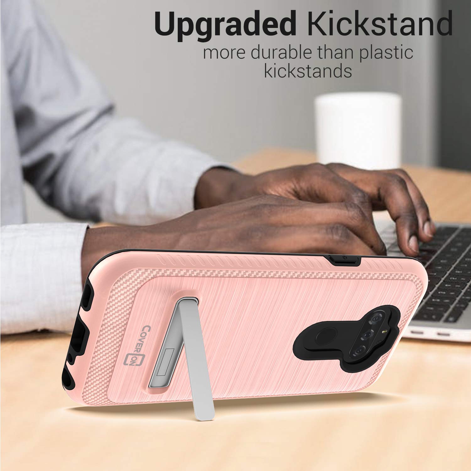 Premium Metal Kickstand Case for LG Aristo 5/5+/Phoenix 5/Fortune 3 - Magnetic Hybrid Protective Cover (Rose Gold) | Perfect for Hands-Free Viewing, Video Calls & Gaming
