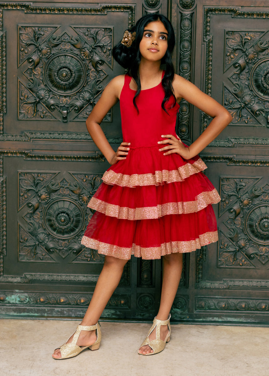 Stylish Alda Dress in Scarlet Red - Elegant Women's Midi Dress for Parties, Weddings & Special Occasions