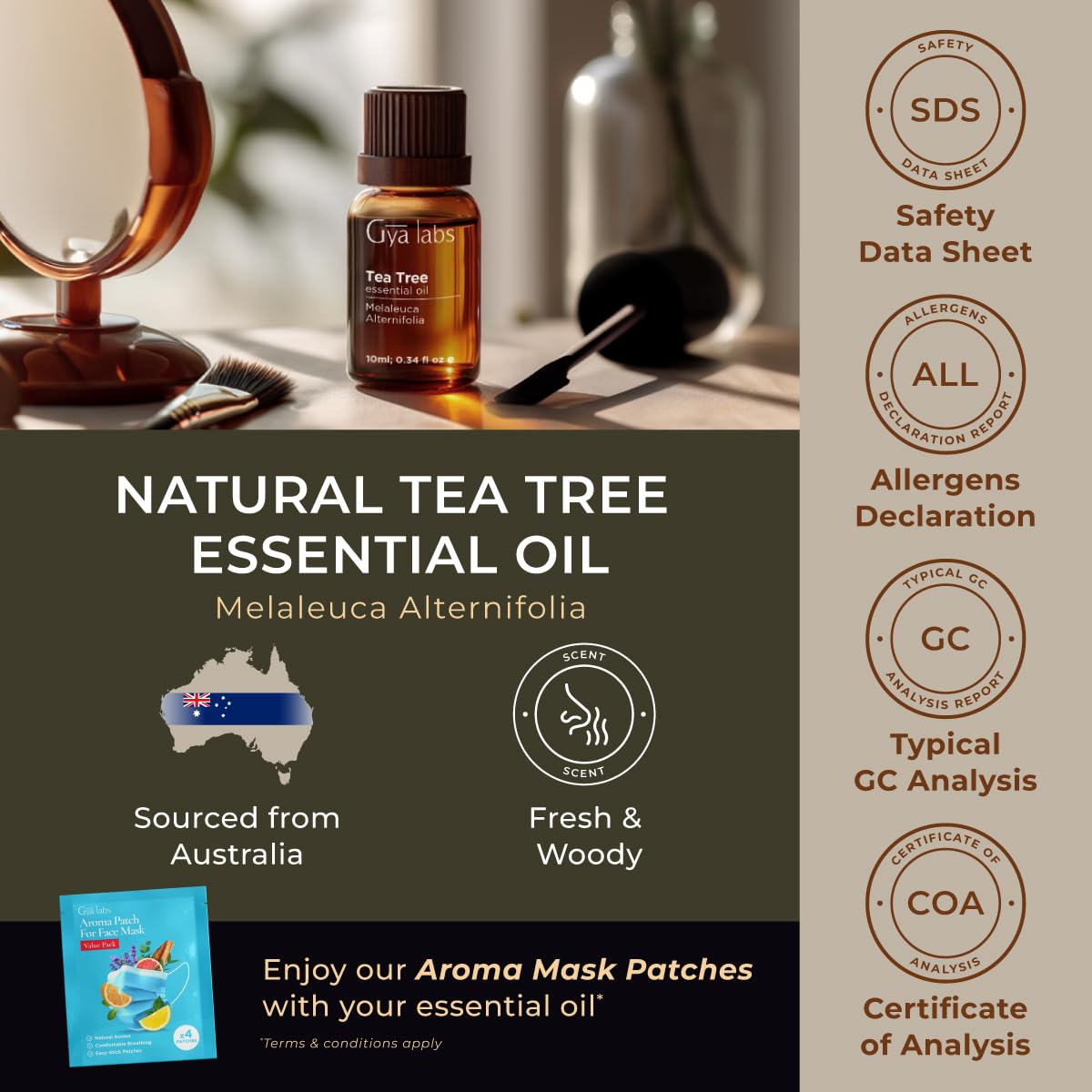 100% Pure Melissa & Tea Tree Essential Oil Set for Diffuser & Skin Care - 2x0.34 fl oz Aromatherapy Grade Oils by Gya Labs - Perfect for Relaxation, Stress Relief & Acne Treatment