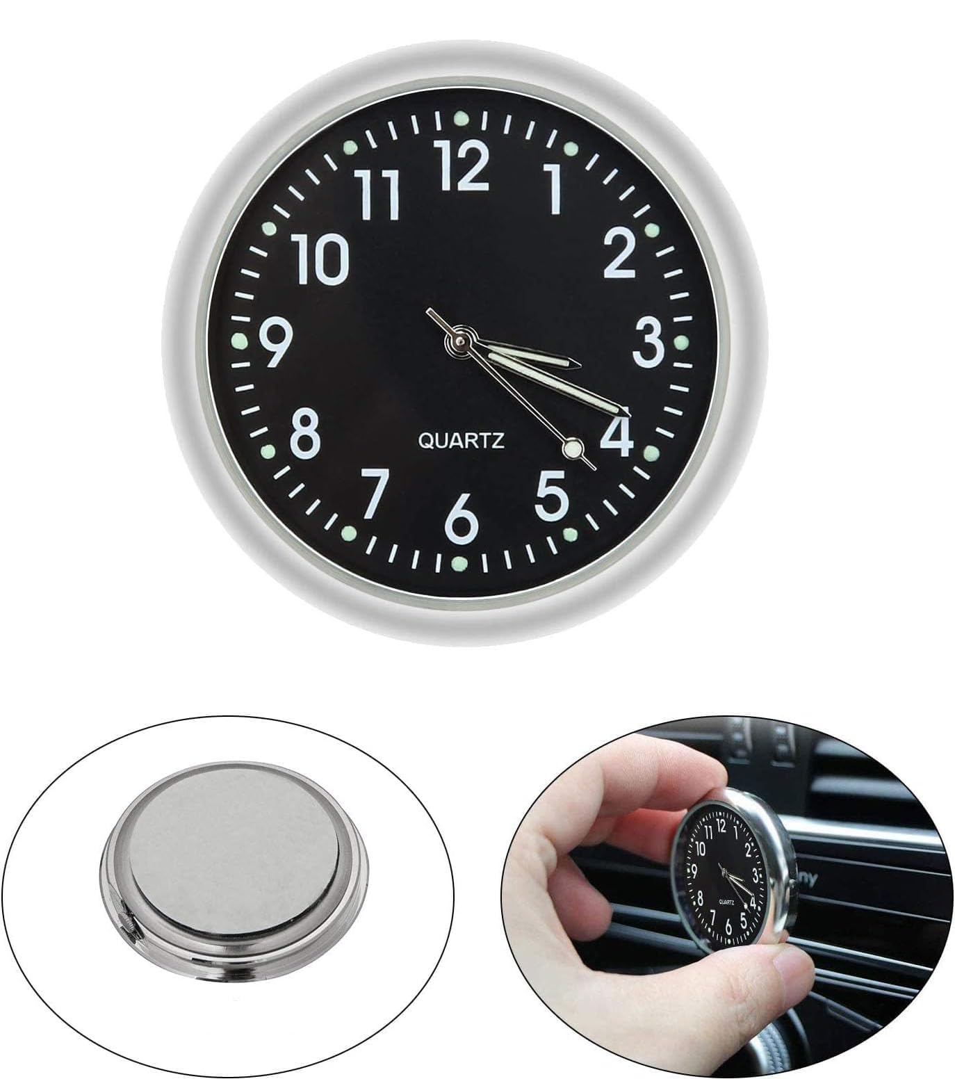 Mini Car Dashboard Clock - Luminous Stick-On Quartz Clock for Cars, Boats & Bikes | Air Vent Clip, Pocket-Sized Replacement Clock | Perfect for Night Driving, Road Trips & Marine Use