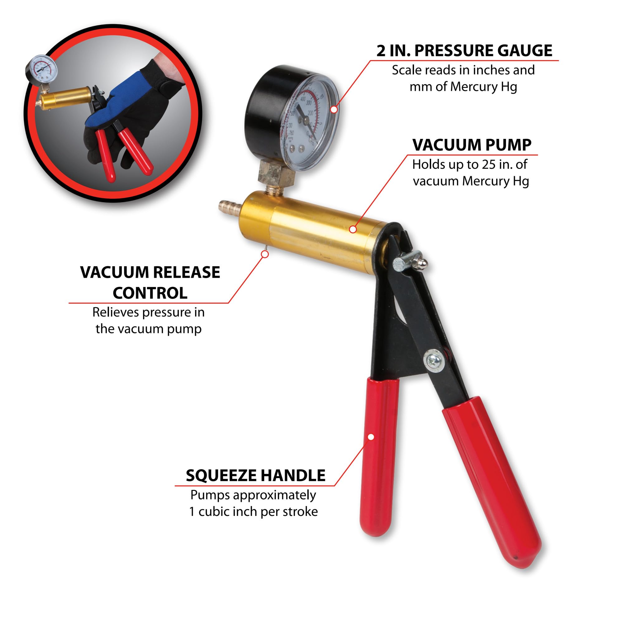 Performance Tool W87031 Vacuum Pump Kit - Professional Automotive Diagnostic Tool for Vacuum & Pressure Testing, Engine Diagnostics, Brake Bleeding & Fluid Transfer | Ideal for Mechanics, DIY Car Repairs & HVAC System Maintenance