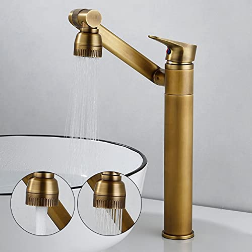JGHPP Antique Bronze Deck Mounted Bathroom Sink Faucet - Hot & Cold Water Mixer Tap with Universal Fit - Perfect for Vintage Style Bathrooms & Powder Rooms
