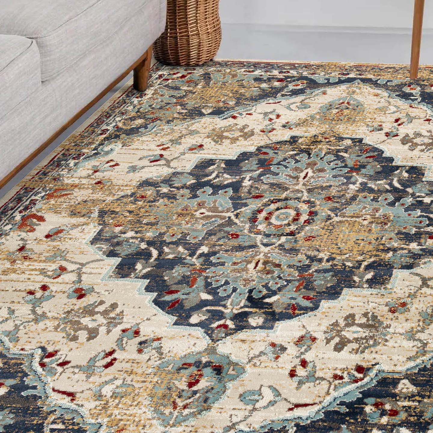 Abena Traditional Medallion Indoor Area Rug or Runner - Non-Slip Living Room Carpet, Bedroom Decor, Hallway Runner - Perfect for Home, Office & Apartment