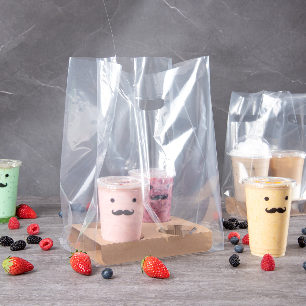 Clear Plastic Take Out Bags for 4-Cup Drink Carriers - 17.75
