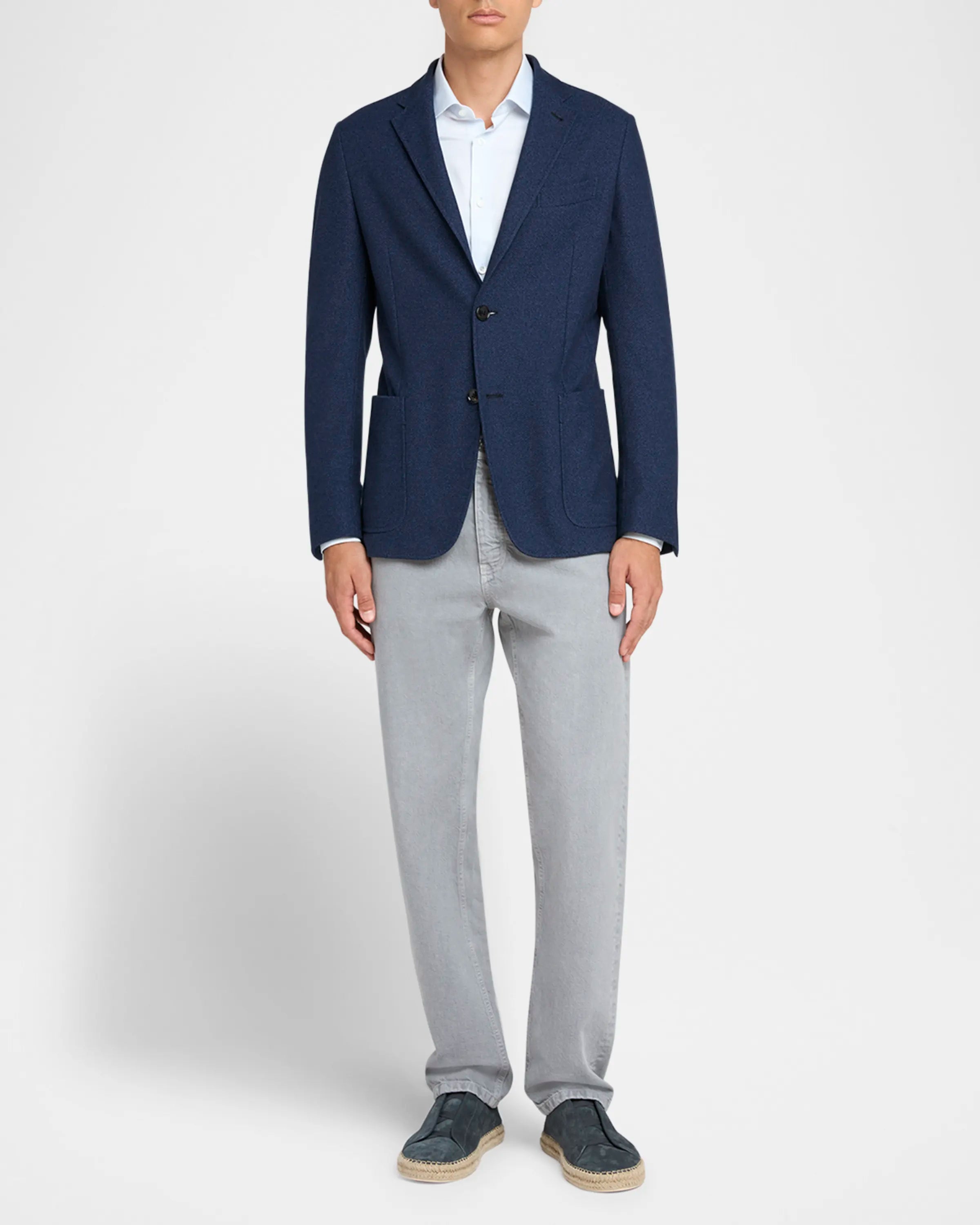 ZEGNA Navy Blue Jersey Jacket for Men - Lightweight Casual Blazer for Business & Travel - Perfect for Office, Dinner Dates & Outdoor Events