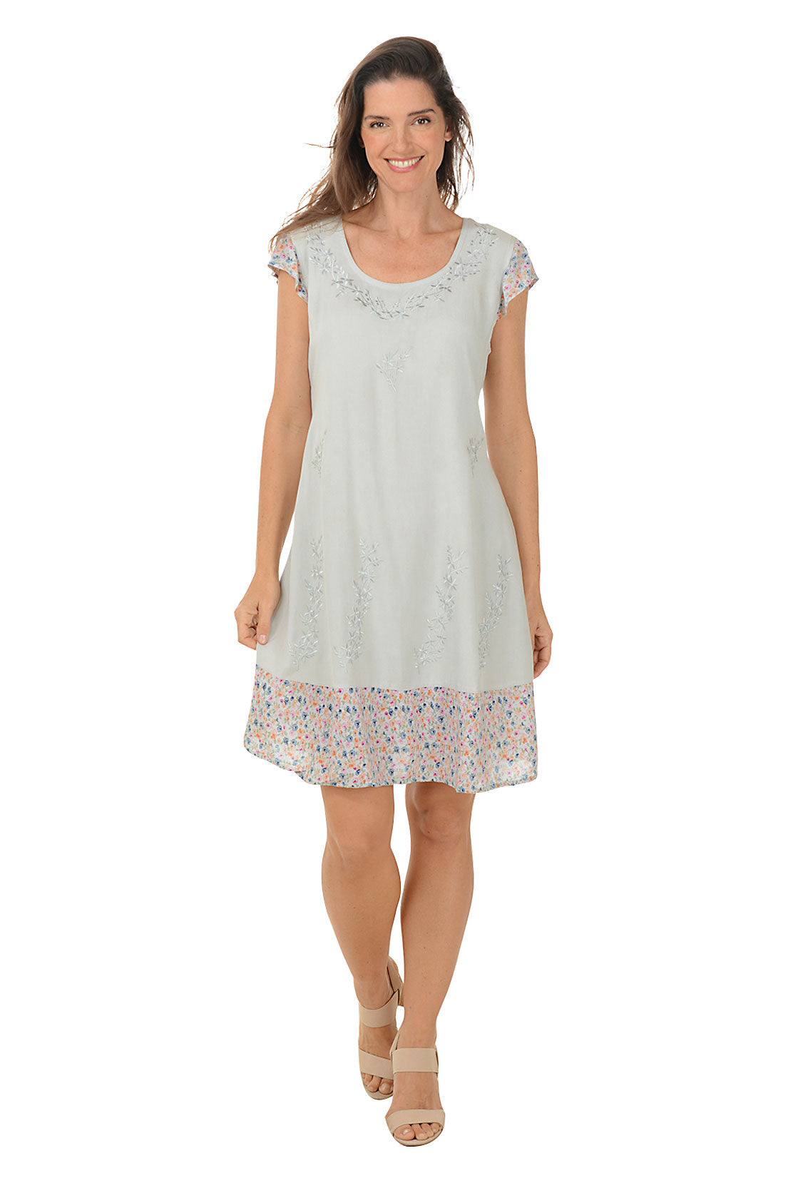 Elegant Grey Floral Print Cap Sleeve Dress for Women - Perfect for Summer Outings, Parties & Casual Wear