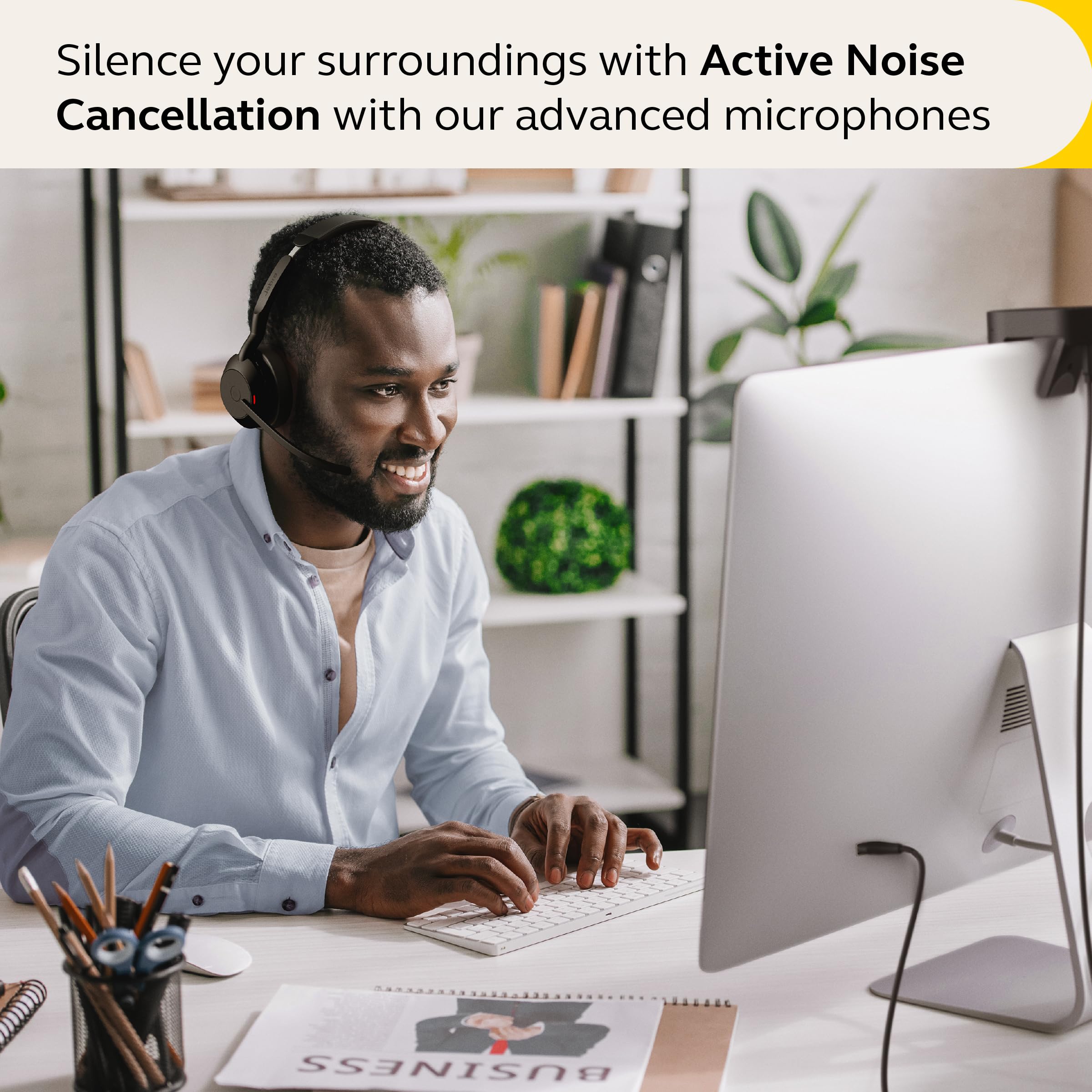 Jabra Evolve2 55 Stereo Wireless Headset with AirComfort Technology - Active Noise Cancelling Headphones with Dual Microphones - MS Teams Certified & Multi-Platform Compatible (Black) - Perfect for Remote Work, Online Meetings & Office Use
