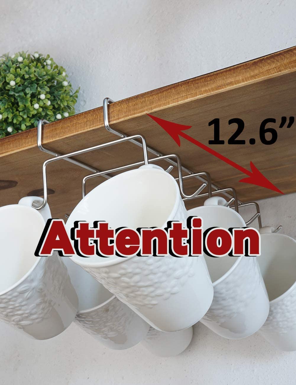 Zollyss 304 Stainless Steel Under Shelf Coffee Mug Holder - 10 Hook Space Saving Cup Rack Organizer for Kitchen, Cabinet, Counter & Table - Perfect for Small Spaces, Office Breakroom & Dorm Organization (Pack of 1)