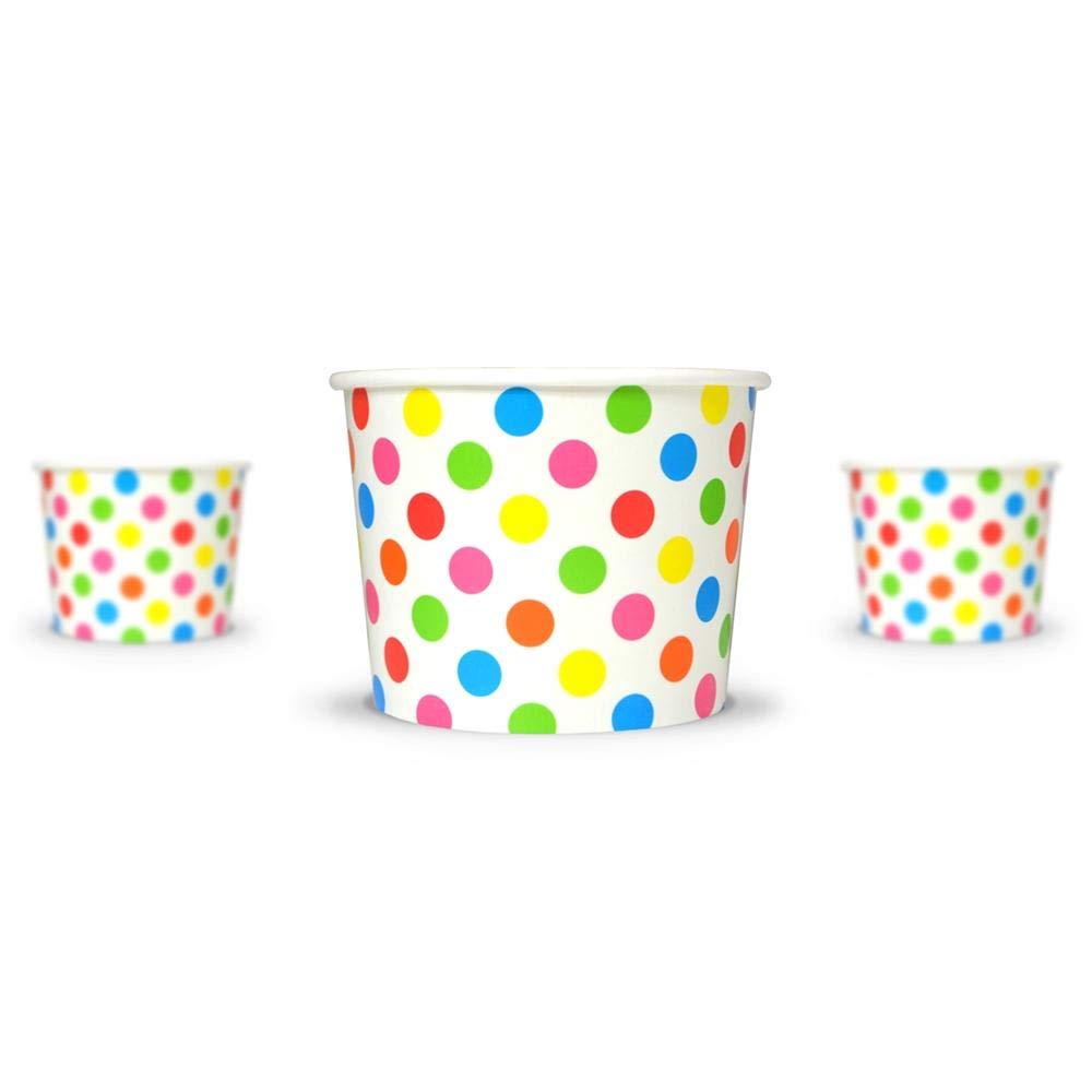 UNIQ 1000-Count 16 oz Polka Dot Paper Ice Cream Bowls - Rainbow Color Disposable Bowls for Hot/Cold Foods - Perfect for Ice Cream Bars, Frozen Desserts, Parties & Catering