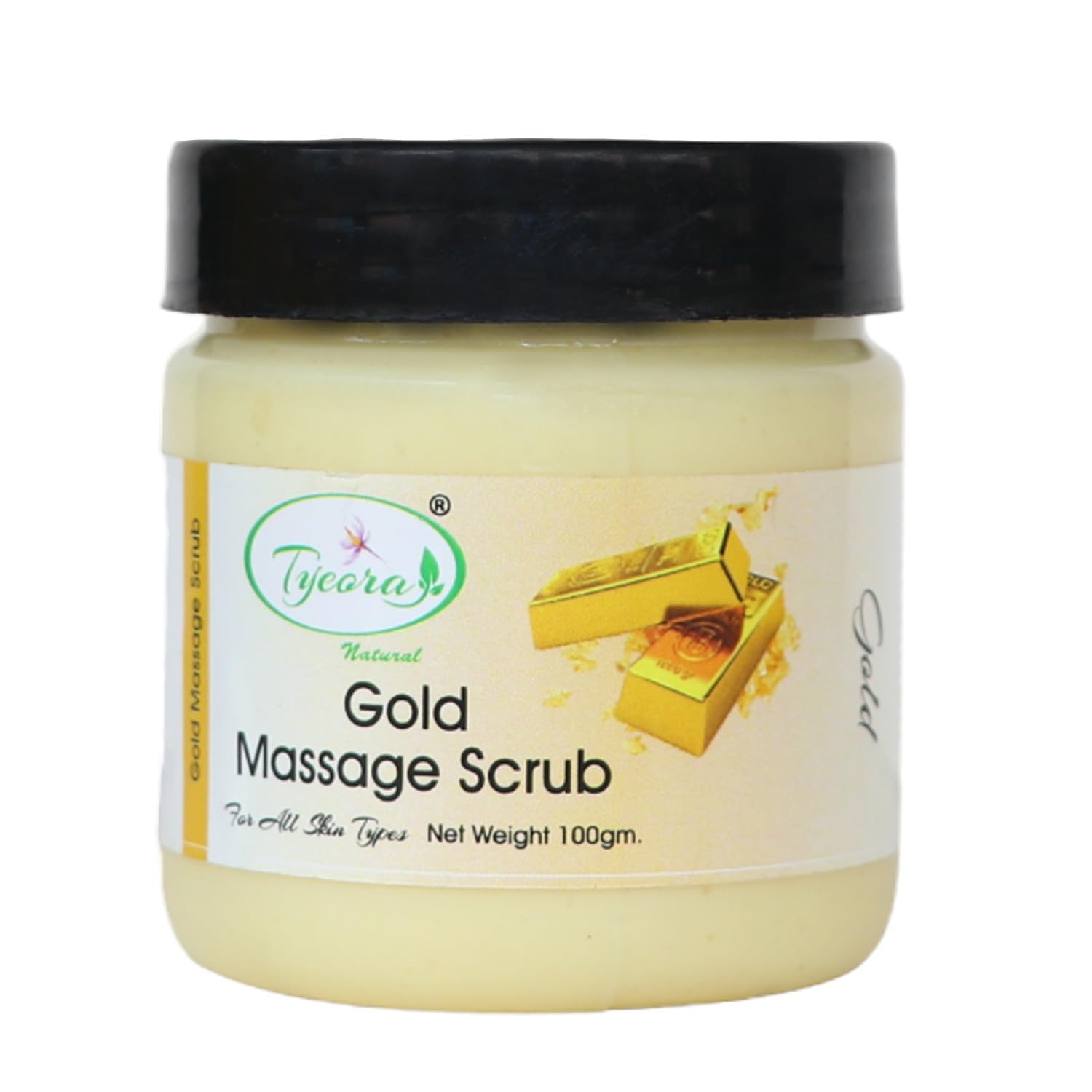 Tyeora Natural Gold Massage Scrub for Face & Body - 100g Exfoliating Scrub for All Skin Types | Deep Cleansing, Brightening & Hydrating | Perfect for Spa Day, Self-Care Routine & Gift Giving