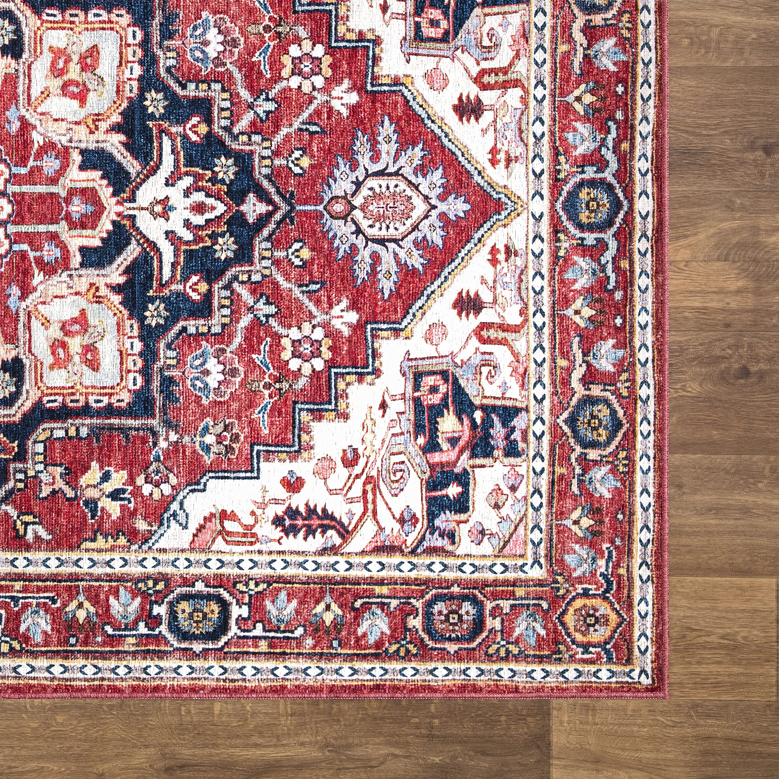 Abani 5' x 8' Red Traditional Rectangular Area Rug - Machine Washable Polypropylene, Stain Resistant & Non-Shedding Large Rug for Living Room, Bedroom, Dining Room & Home Decor