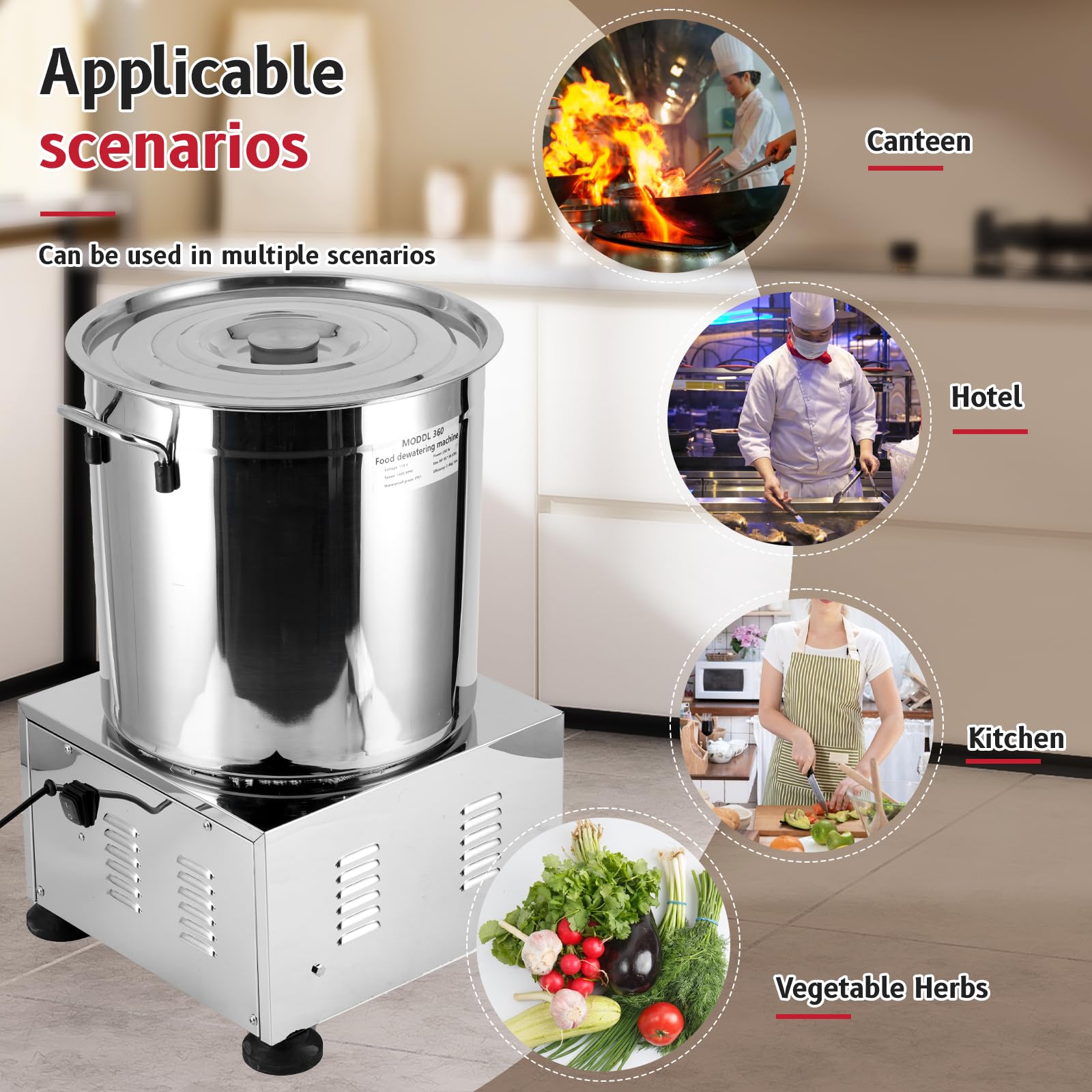 **JIAWANSHUN Commercial Electric Salad Spinner 10L (3kg Capacity) - 110V Stainless Steel Vegetable Dryer for Lettuce, Herbs & Greens - One-Touch Switch - Ideal for Restaurants, Hotels, Cafeterias & Commercial Kitchens**