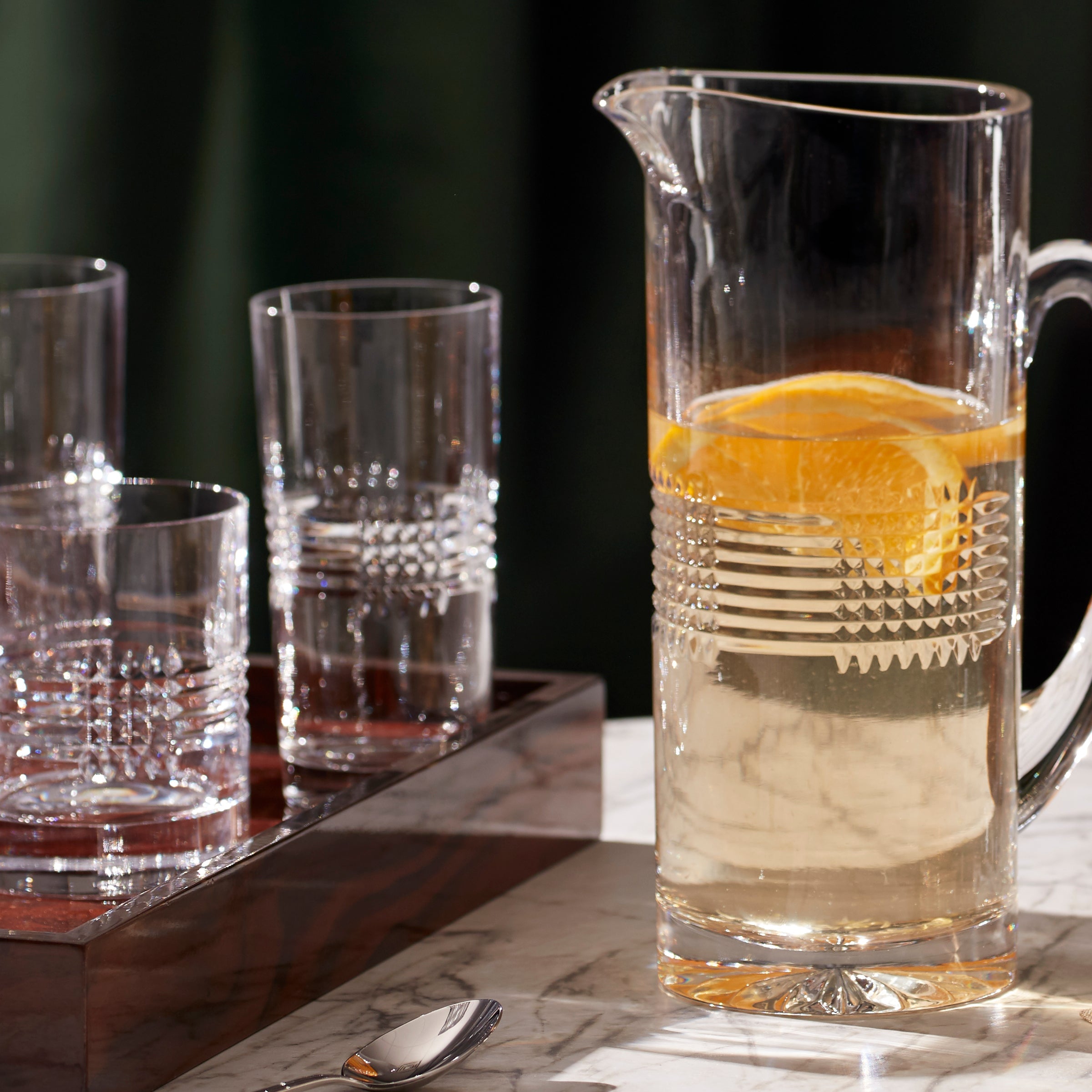 Sloane Crystal Pitcher - Elegant Glass Water Pitcher with Handle for Iced Tea, Lemonade & Beverages - Perfect for Parties, Weddings & Home Decor