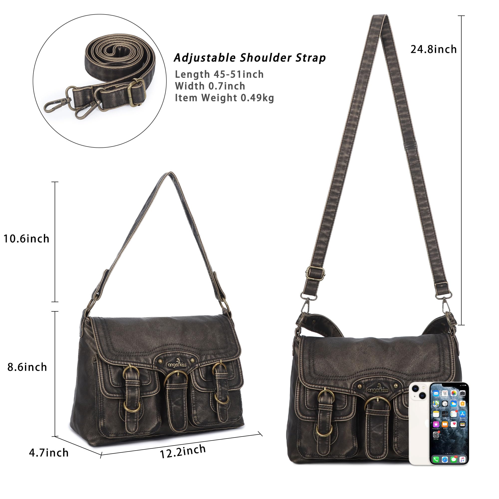 Angel Kiss Women's Vegan Leather Hobo Purses - Crossbody, Tote & Satchel Handbags for Work, Travel & Everyday Use