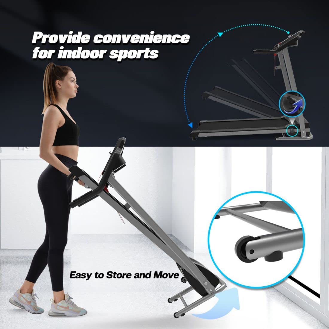 Foldable Treadmill with Incline for Home Use - Electric Walking Machine with 15 Preset/Adjustable Programs, 250 LB Capacity & MP3 Player (Black) - Perfect for Small Spaces, Apartment Workouts & Home Gym Fitness