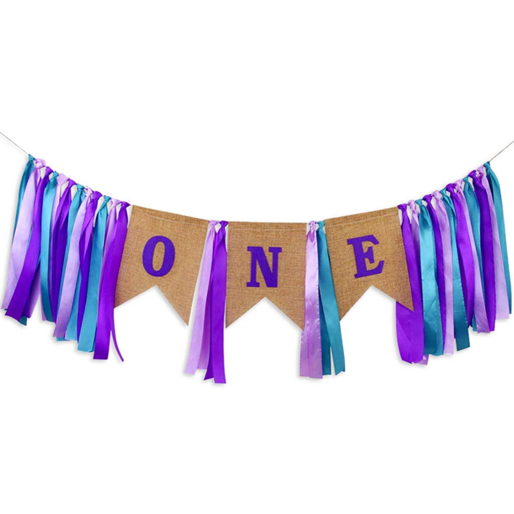 Kicpot 1st Birthday Baby Decorations - Happy Birthday ONE Burlap High Chair Banner for Boys & Girls | Perfect for First Birthday Parties, Cake Smash Photos & Nursery Decor