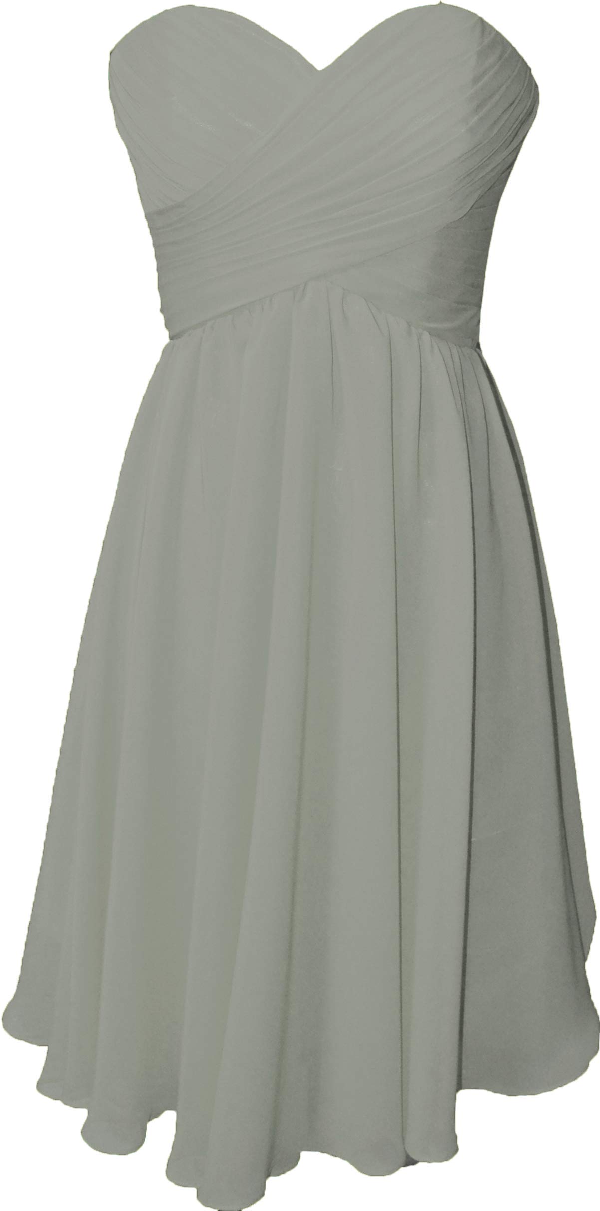 OkayBridal Women's Strapless Sweetheart Neckline Chiffon Bridesmaid Dress - Knee Length Pleated Formal Party Gown in Gray - Size 14 for Weddings, Proms & Special Occasions