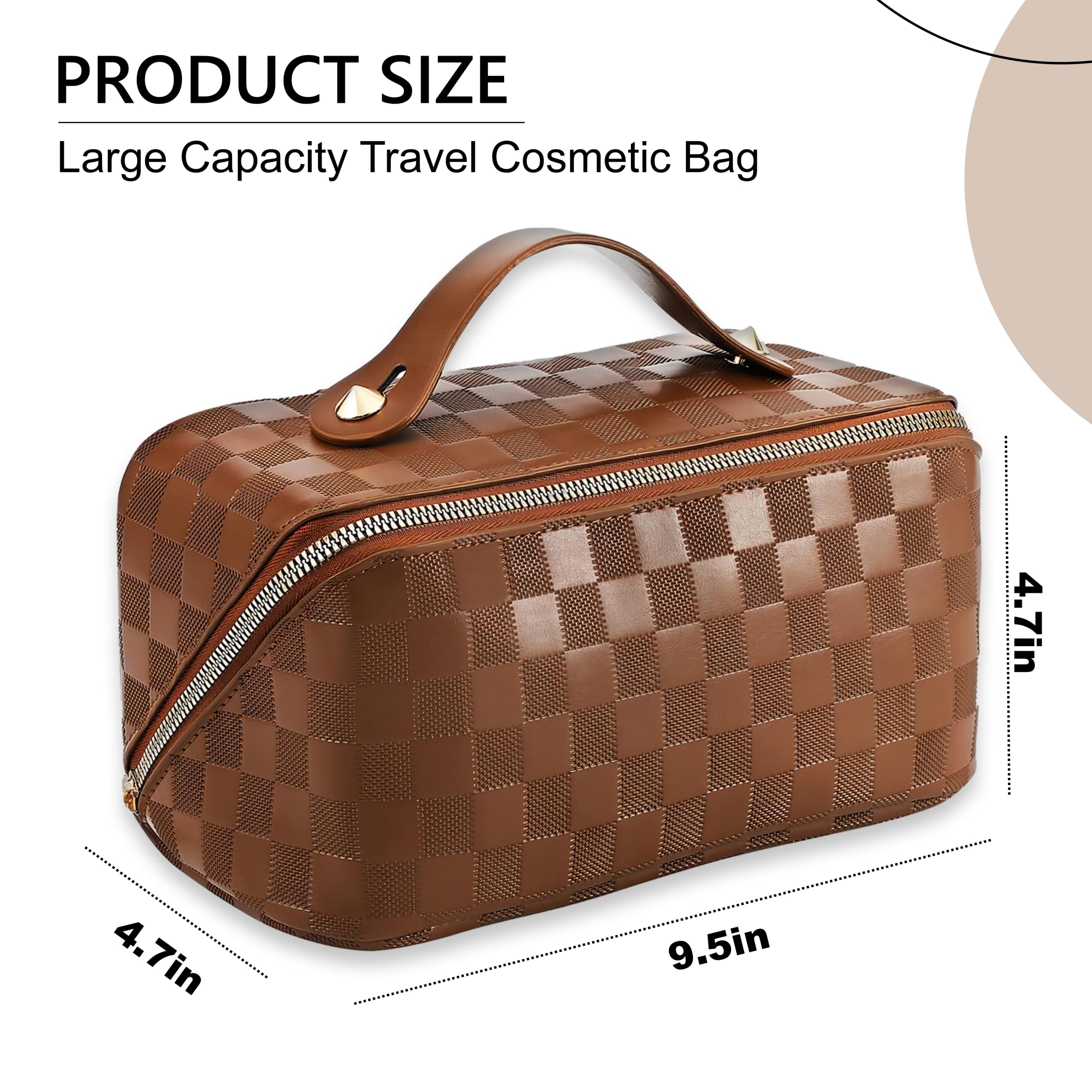 Large Capacity Travel Makeup Brush Bag for Women | 2023 New Waterproof PU Leather Cosmetic Organizer | Portable Toiletry Bag for Travel, Gifts & Daily Use | Perfect for Airplane, Gym & Home Storage (Brown)