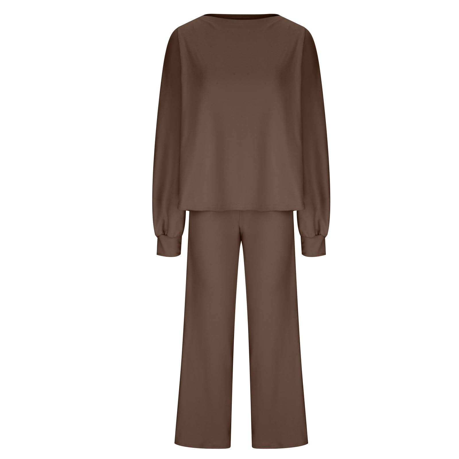 Women's Two Piece Outfits - Autumn Casual Loose Tracksuit Set with Round Neck Long Sleeve Top & Drawstring Wide Leg Pants | Trendy Lounge Wear for Home, Workout, and Daily Comfort