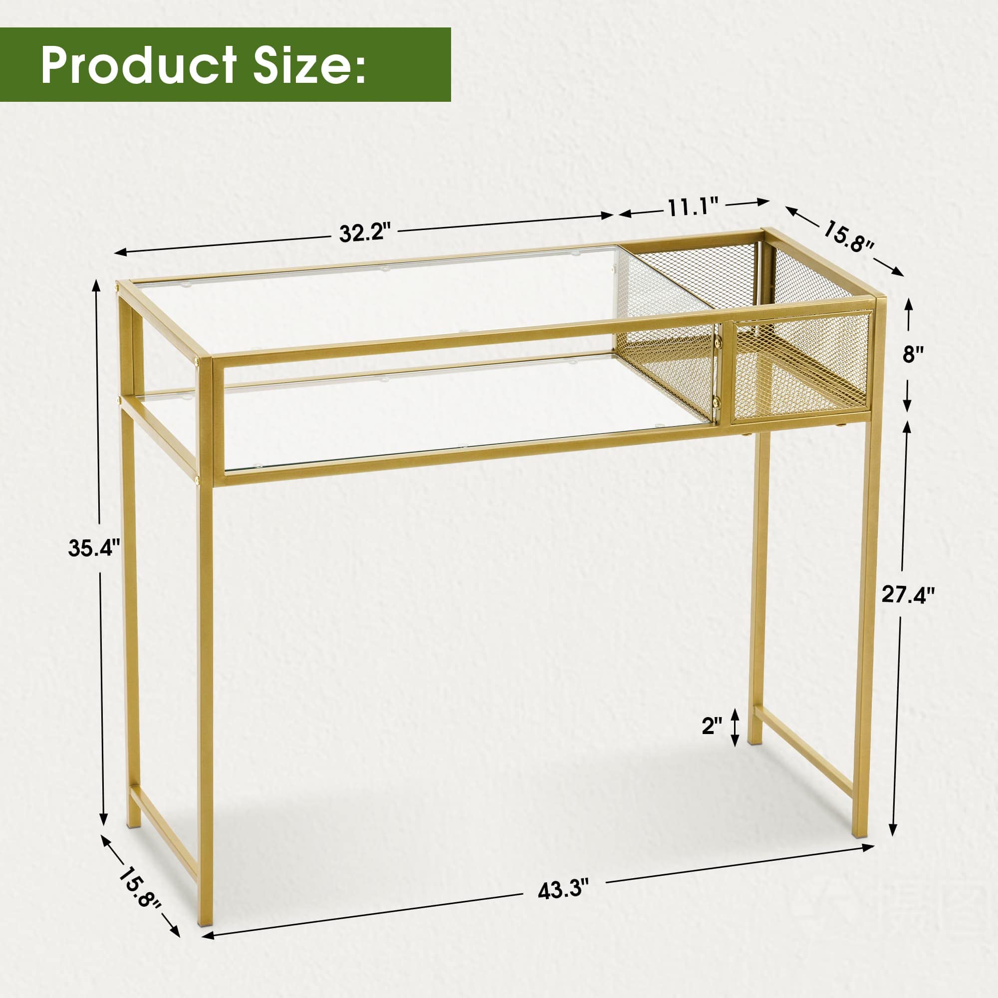 ivinta Narrow Console Table - Modern Entryway Table with Glass Shelves & Gold Metal Frame, 2-Tier Sofa Table for Living Room, Hallway, Accent Table, Computer Desk, TV Stand (CONS-76GS) - Perfect for Small Spaces, Apartment Decor & Stylish Home Office Setup