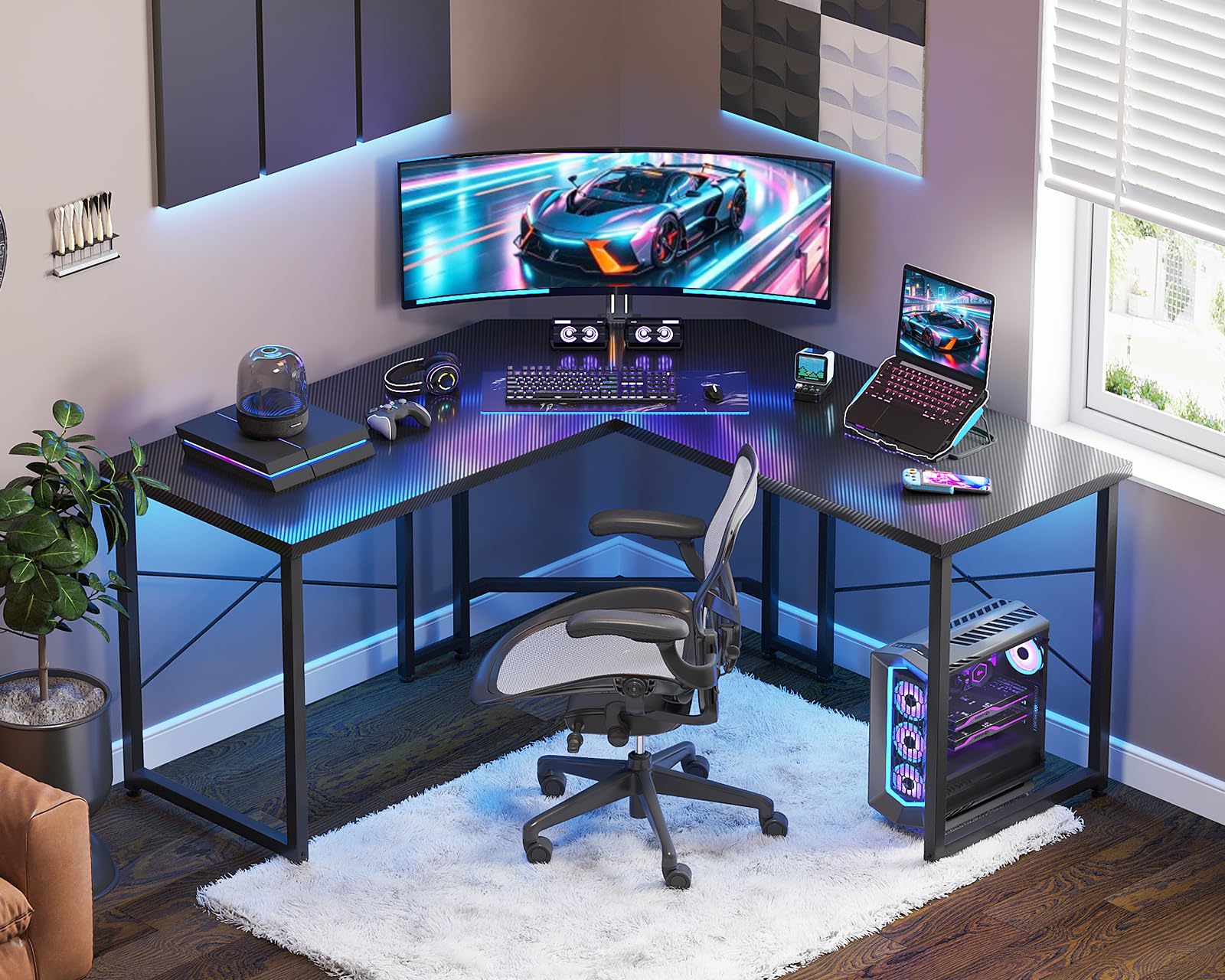 ODK L-Shaped Gaming Desk with Monitor Stand - 51 x 19 Inch Black Corner Computer Desk for Home Office, Gaming & Workstation | Sturdy Writing Table for Small Spaces & PC Setup