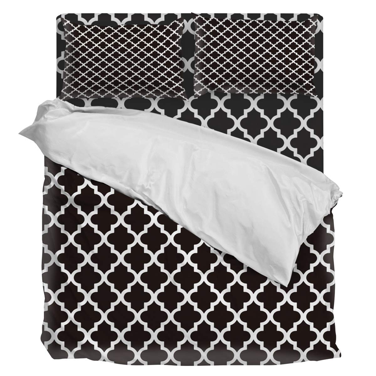 Premium 4-Piece Queen Size Sunflower Duvet Cover Set - Soft Luxury Bedding with Geometric Grid Pattern (1 Duvet Cover, 1 Flat Sheet, 2 Pillowcases) - Black & White Modern Design for Master Bedroom, Guest Room & Dorm Decor