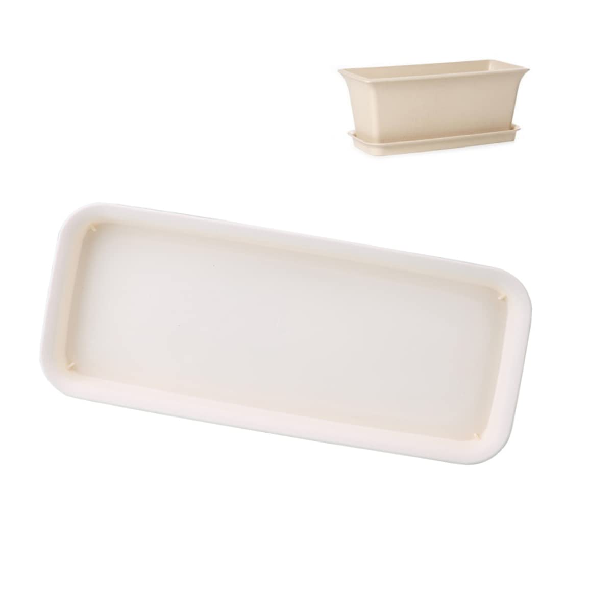 12 Inch Creamy-White Rectangular Plant Saucers - Plastic Flower Pot Trays & Drainage Pallets for Indoor/Outdoor Potted Plants (Set of 1) - Perfect for Windowsills, Balconies, and Garden Decor