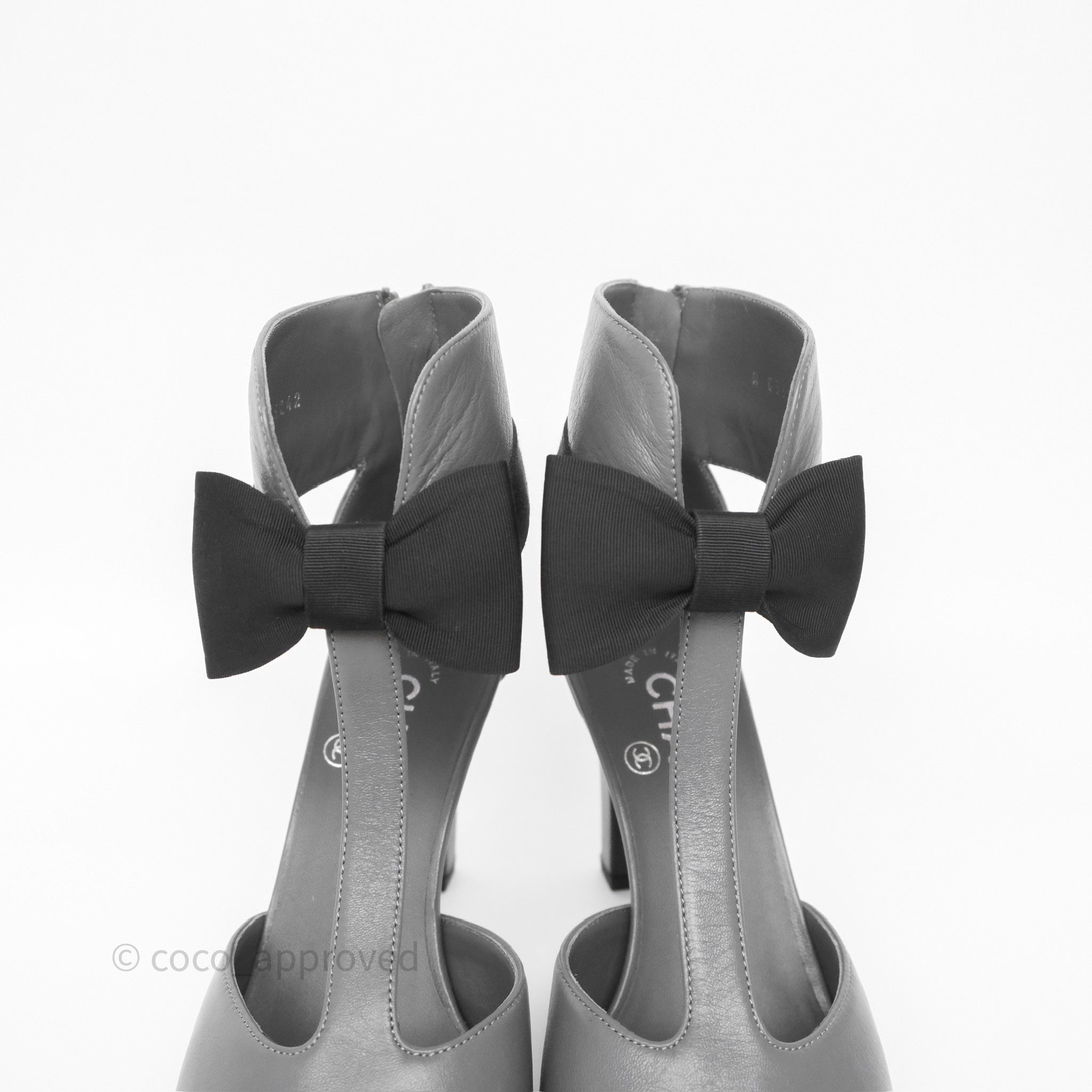 Chanel Cap Toe Bow Ankle Strap Sandals - Grey & Black Lambskin Leather - Perfect for Summer Weddings & Evening Events