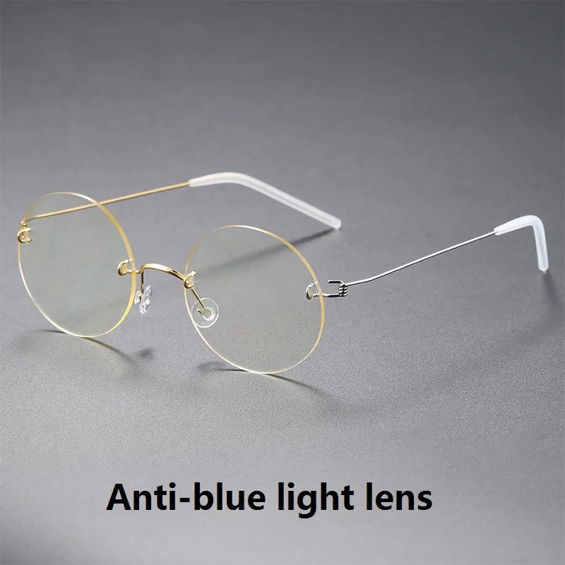 Unisex Rimless Round Screwless Titanium Eyeglasses Frame 1356 - Lightweight & Durable for Reading, Computer Work & Everyday Wear