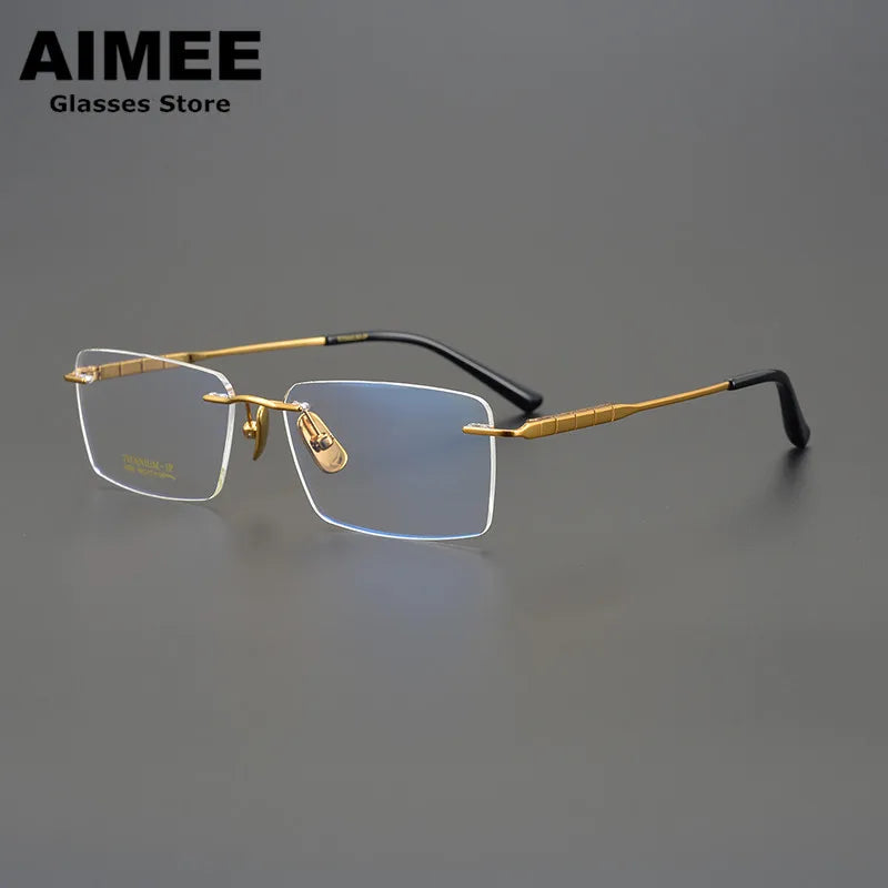 Unisex Rimless Square Titanium Eyeglasses 91092 - Lightweight Durable Frame for Work, Reading & Fashion