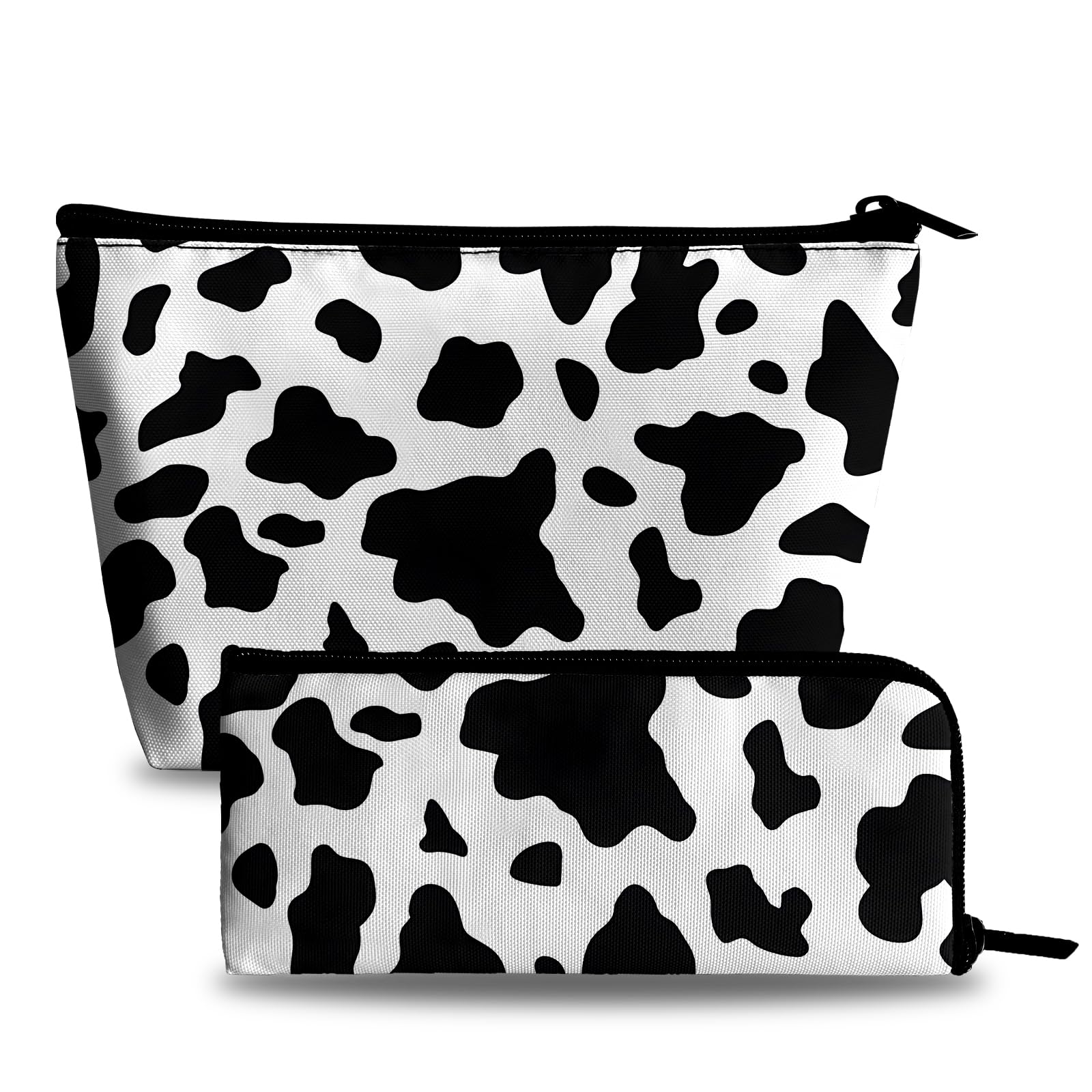 Cow Print Makeup Bag for Women - Large Capacity Cosmetic Organizer with Pencil Case, Travel Toiletry Storage for Brushes & Essentials | Perfect for Travel, Gym & Daily Makeup Organization
