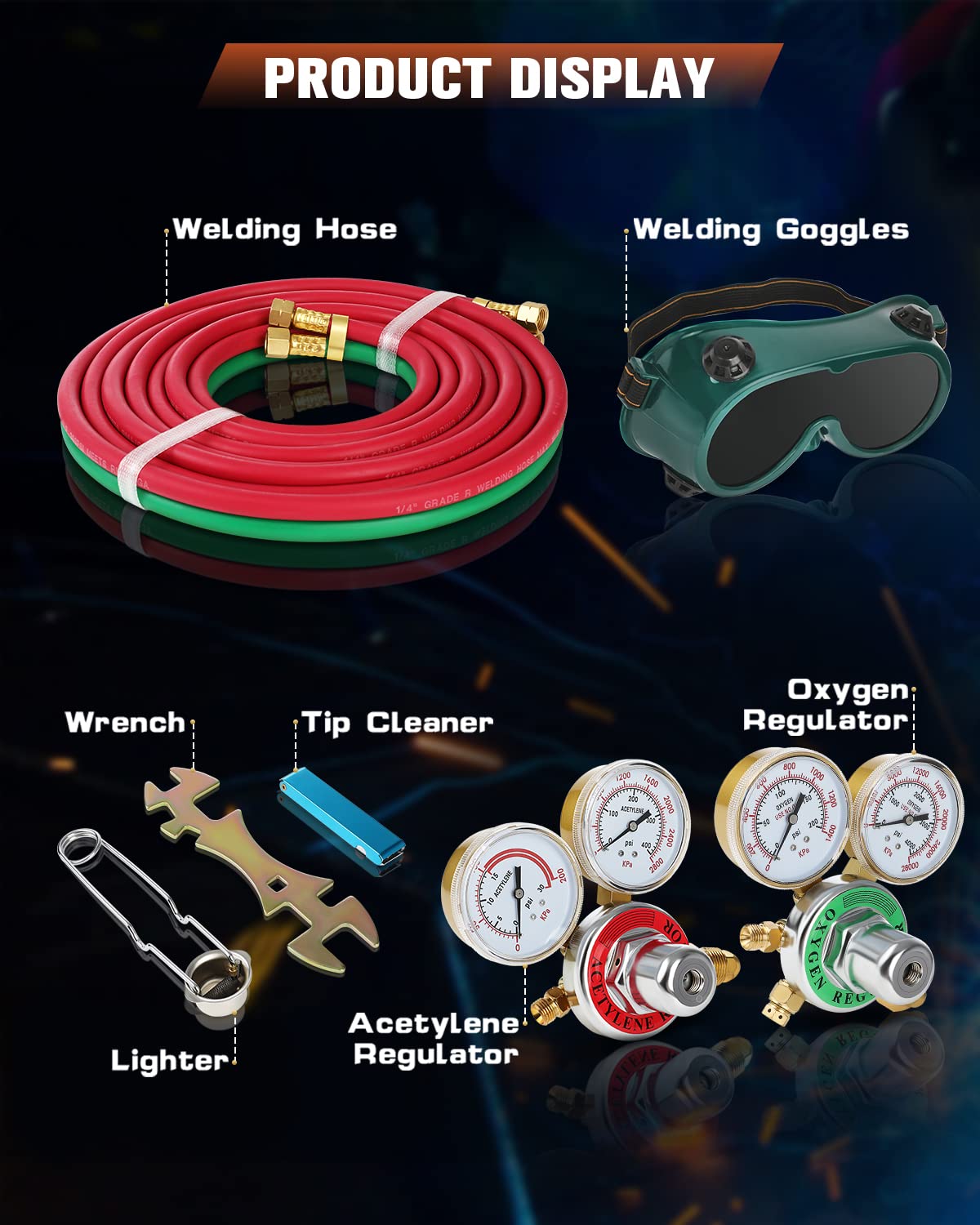 Professional Oxygen Acetylene Torch Kit - Gas Welding & Cutting Set with Dual Hose, Tips & Safety Goggles | Portable Oxy Brazing Welder Kit in Blue Carrying Case | Ideal for Metal Fabrication, Auto Repair & DIY Projects