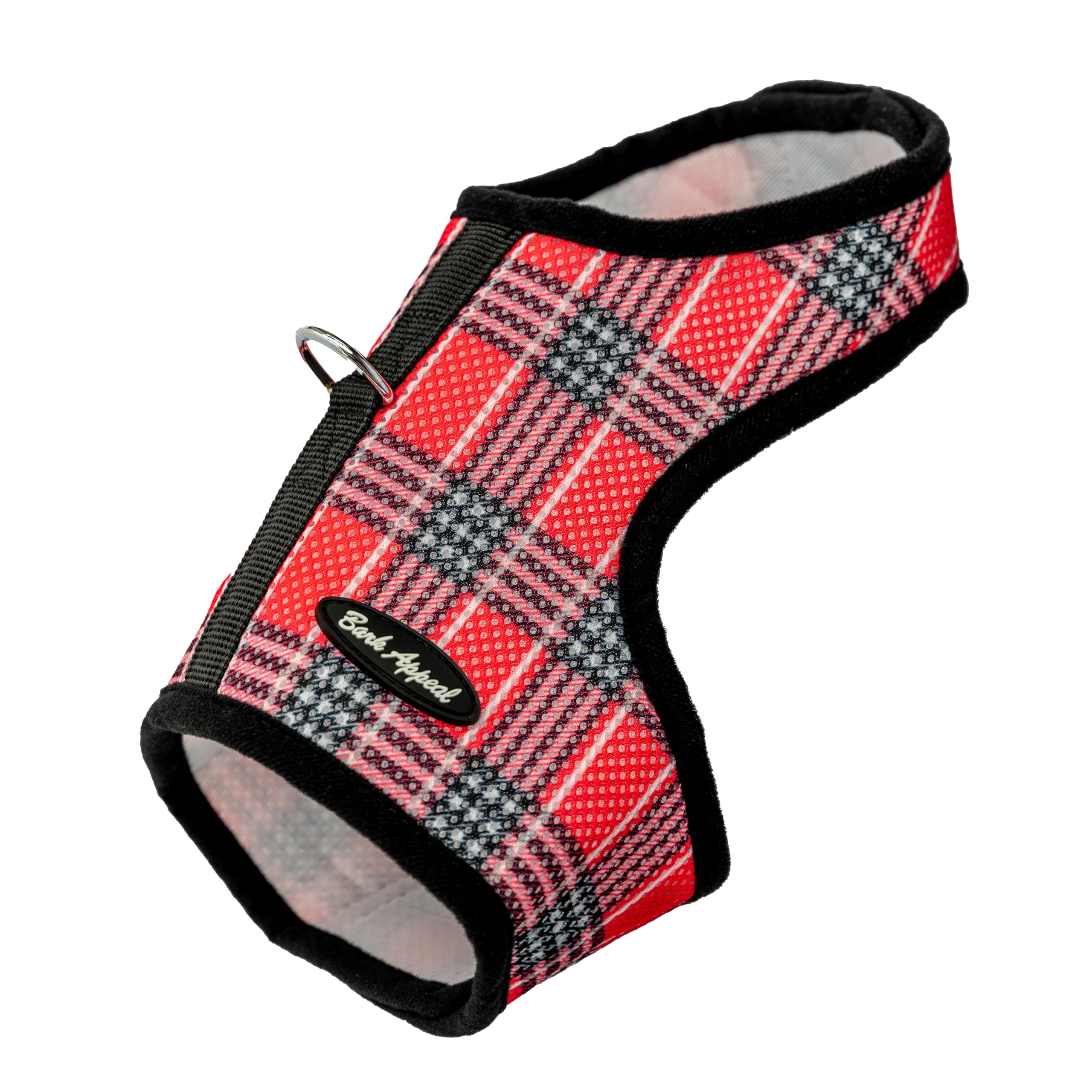 Bark Appeal Red Plaid Wrap N Go Dog Harness for Small & Medium Pets – Soft Mesh Vest Harness for Dogs, Puppies, Cats – No Buckle Easy Fit Design – XS Size – Perfect for Walks, Training & Outdoor Adventures