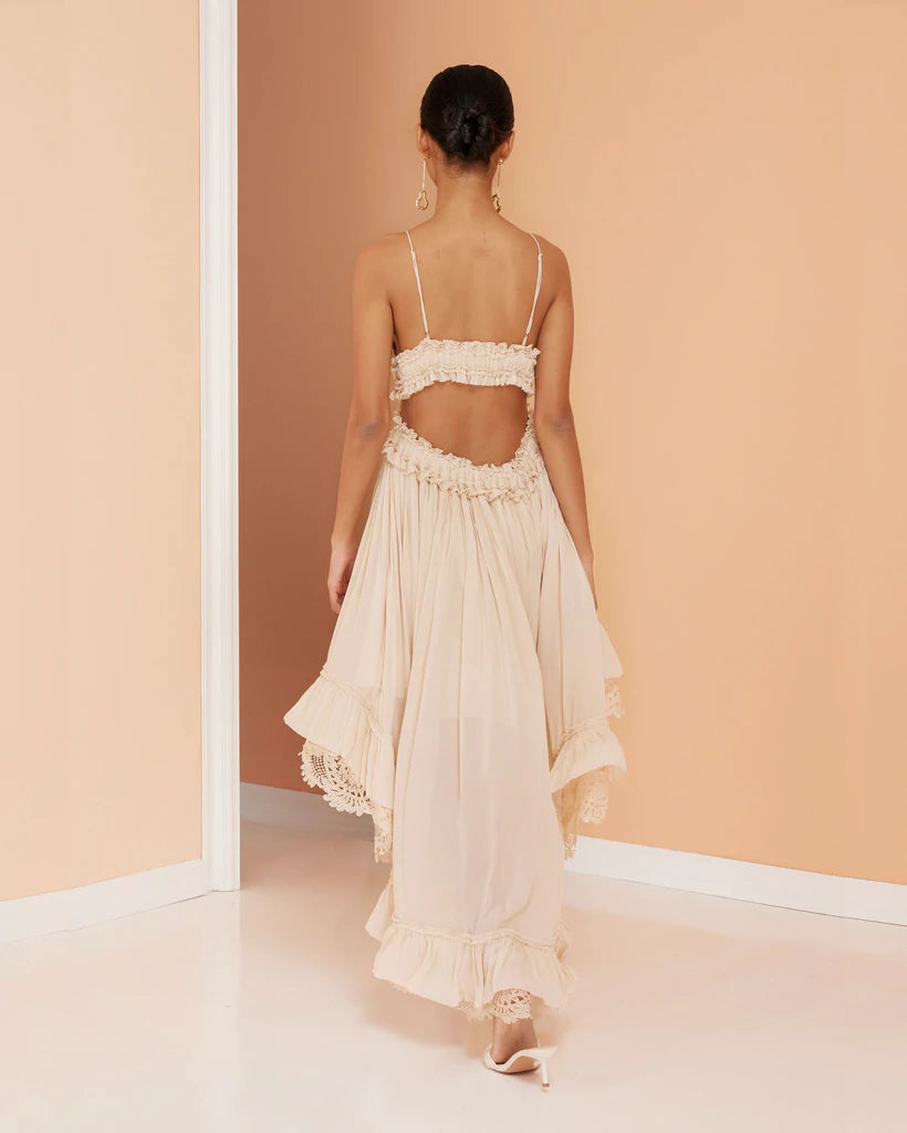 Emiliana Ivory Cream Dress - Elegant Women's Maxi Dress for Summer, Beach, and Special Occasions