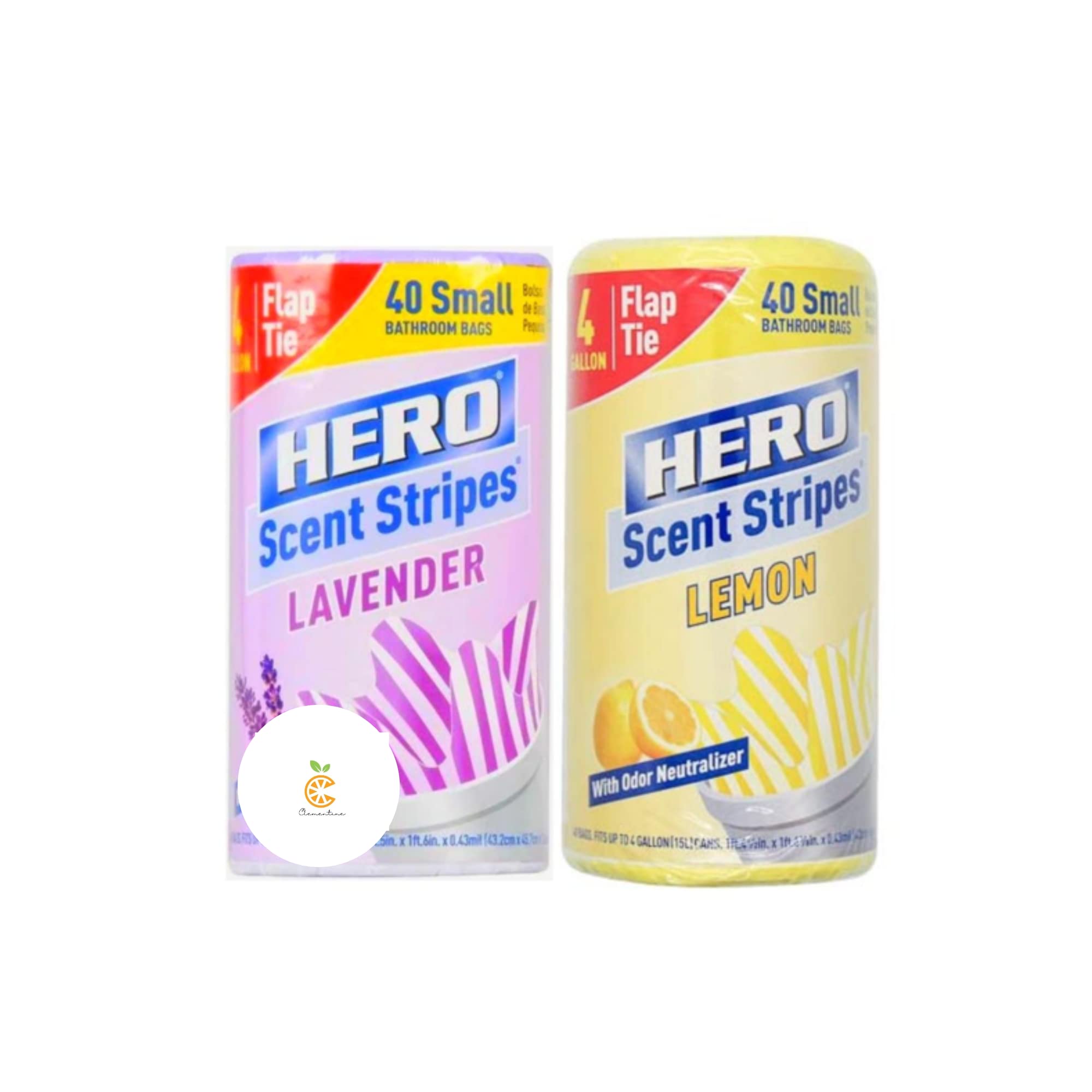 Hero Small Flap-Tie Trash Bags - 4 Gallon, Lavender & Lemon Scented Kitchen Trash Bags, 40 Count (Pack of 2) - Perfect for Bathroom, Office, Dorm Room & Car Waste Disposal