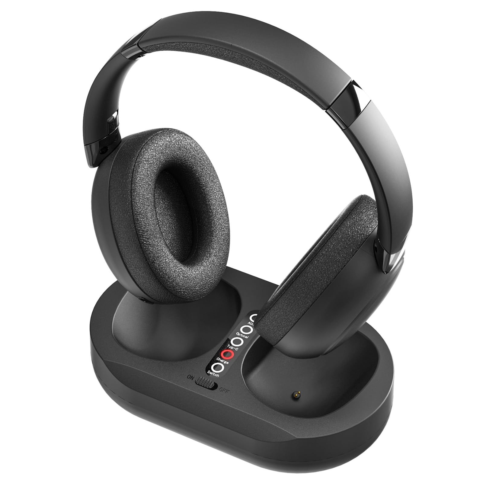 Wireless Bluetooth Headphones for TV Watching with Charging Dock - Comfortable Over-Ear Headset for Seniors, No Audio Delay, Easy Setup (Black) - Perfect for Home Entertainment, Late Night Viewing & Hearing Assistance