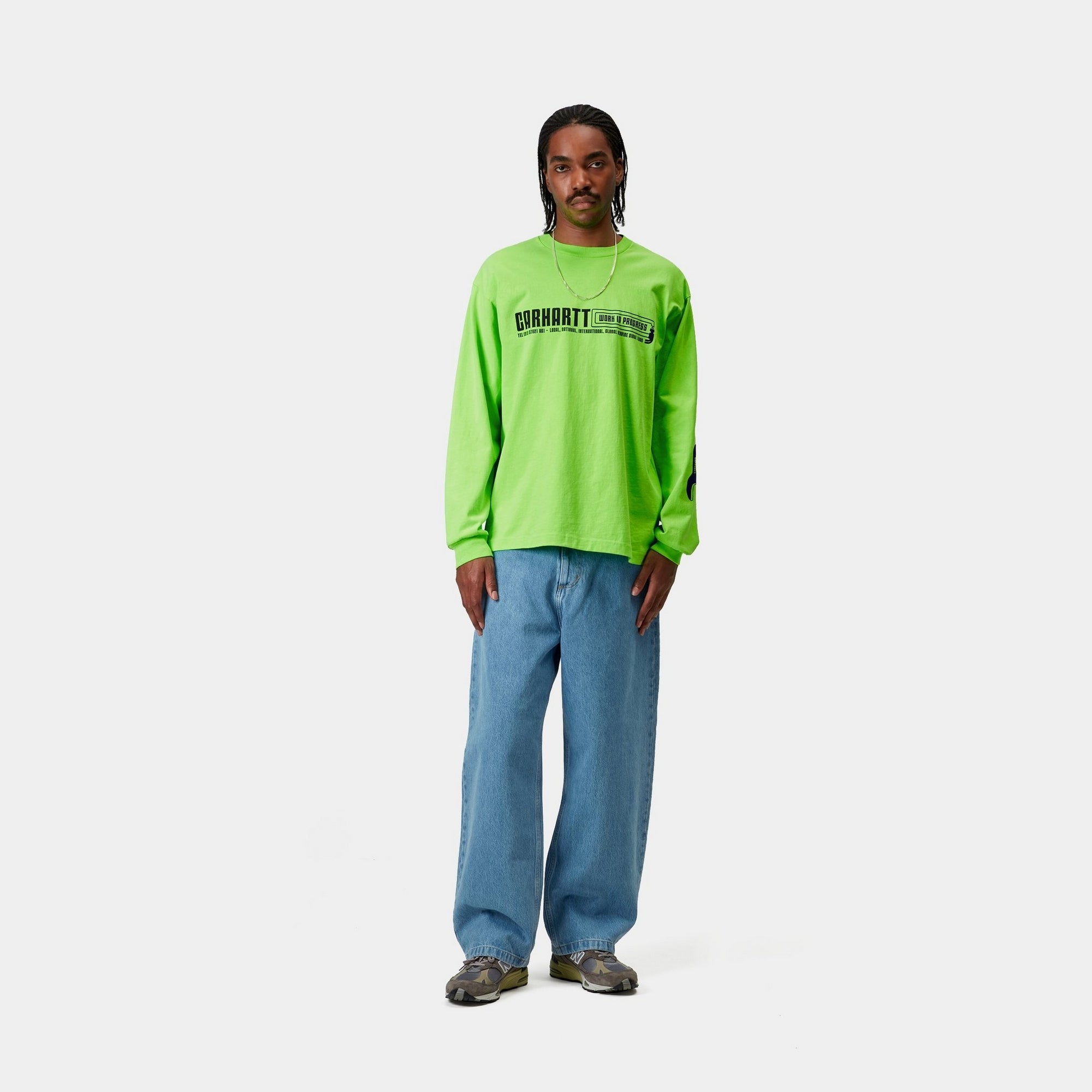 Premium Long Sleeve Industrial Work T-Shirt - Lumo Green & Black - Durable Workwear for Construction, Mechanics & Outdoor Labor