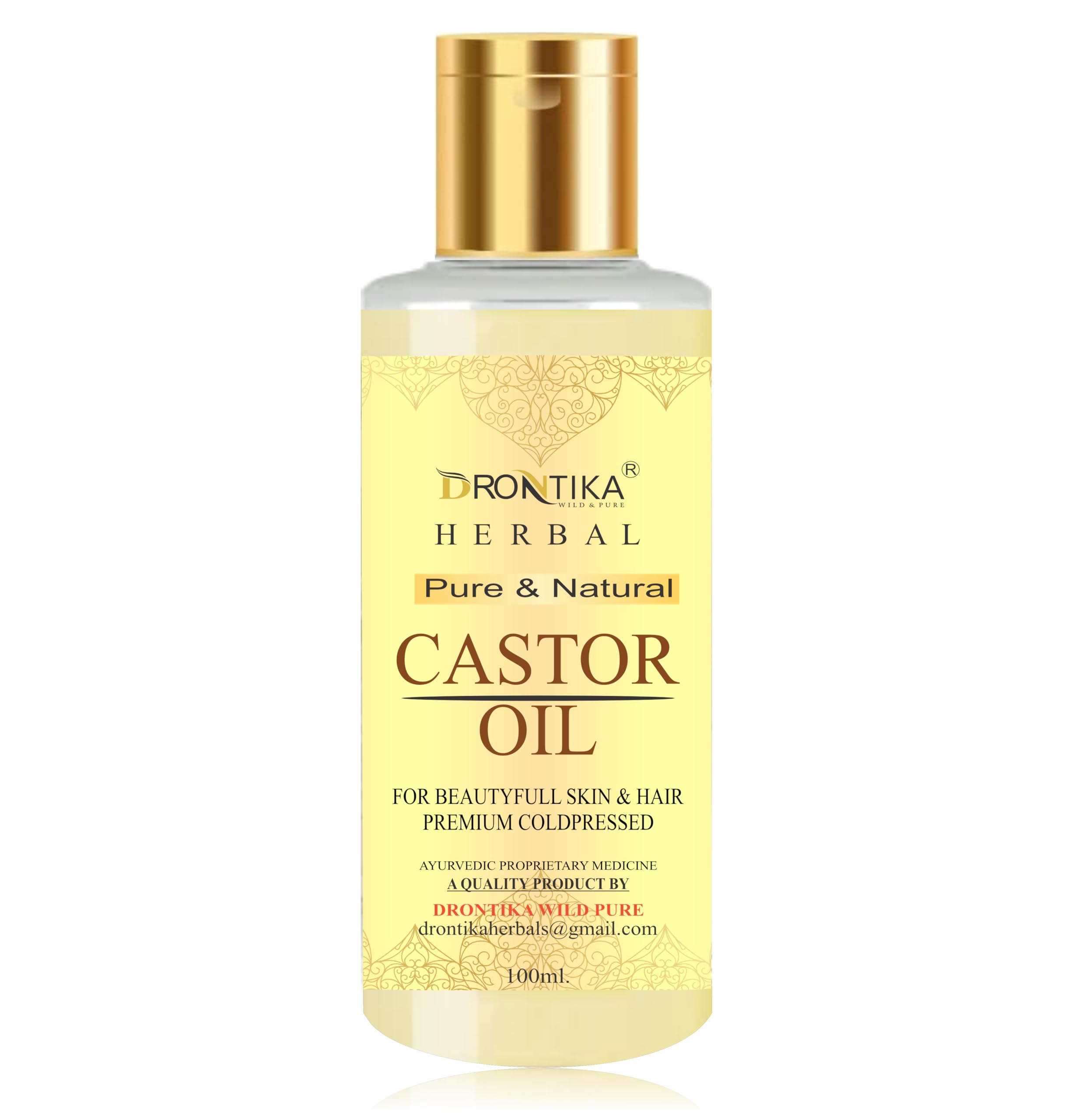 Drontika 100% Pure Cold Pressed Castor Oil for Hair Growth, Skin & Nail Care - 100ml Natural Treatment for Eyelashes, Eyebrows & Scalp - Perfect for DIY Beauty & Hair Regimen
