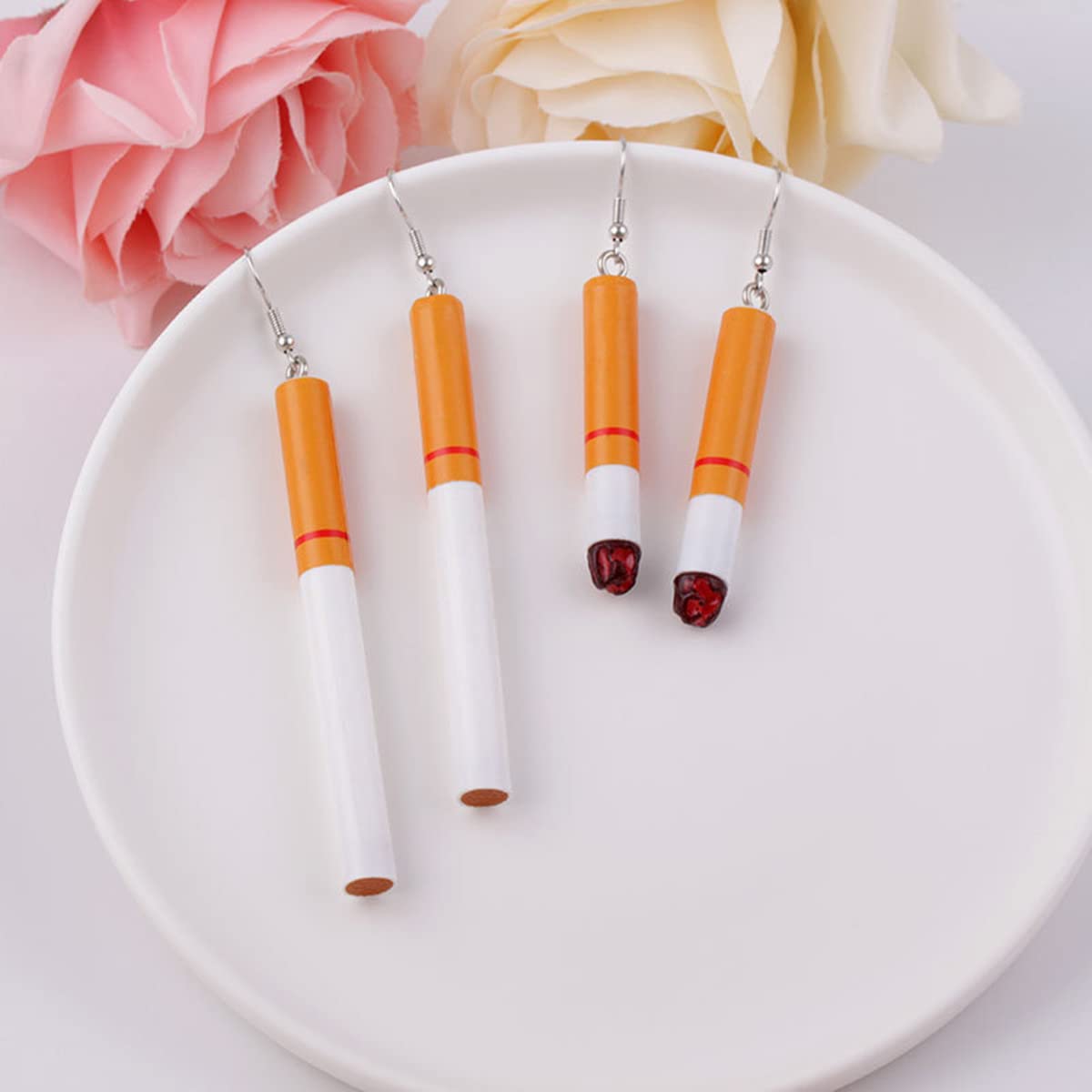 Funny Cigarette Butt Drop Dangle Earrings for Women - Punk Fashion Jewelry - Harajuku Creative Wacky Lifelike Cigarette Eardrops - Perfect for Parties, Halloween Costumes & Punk Rock Outfits