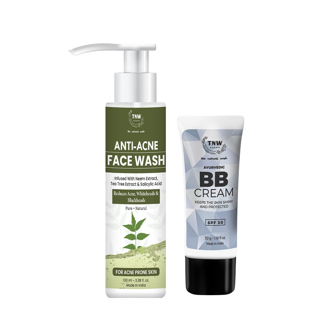 TNW Anti Acne Face Wash & BB Cream Combo - Paraben-Free for Clear Skin