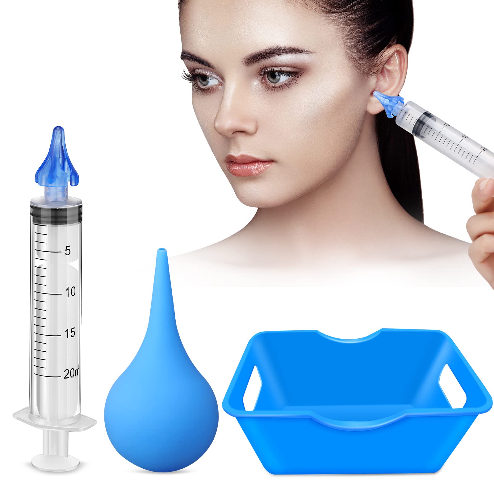 Ear Wax Removal Kit for Adults - Soft Earwax Flushing Tool with Rubber Bulb Syringe & Wash Basin - Safe Ear Cleaning Set for Home Use & Personal Hygiene Care